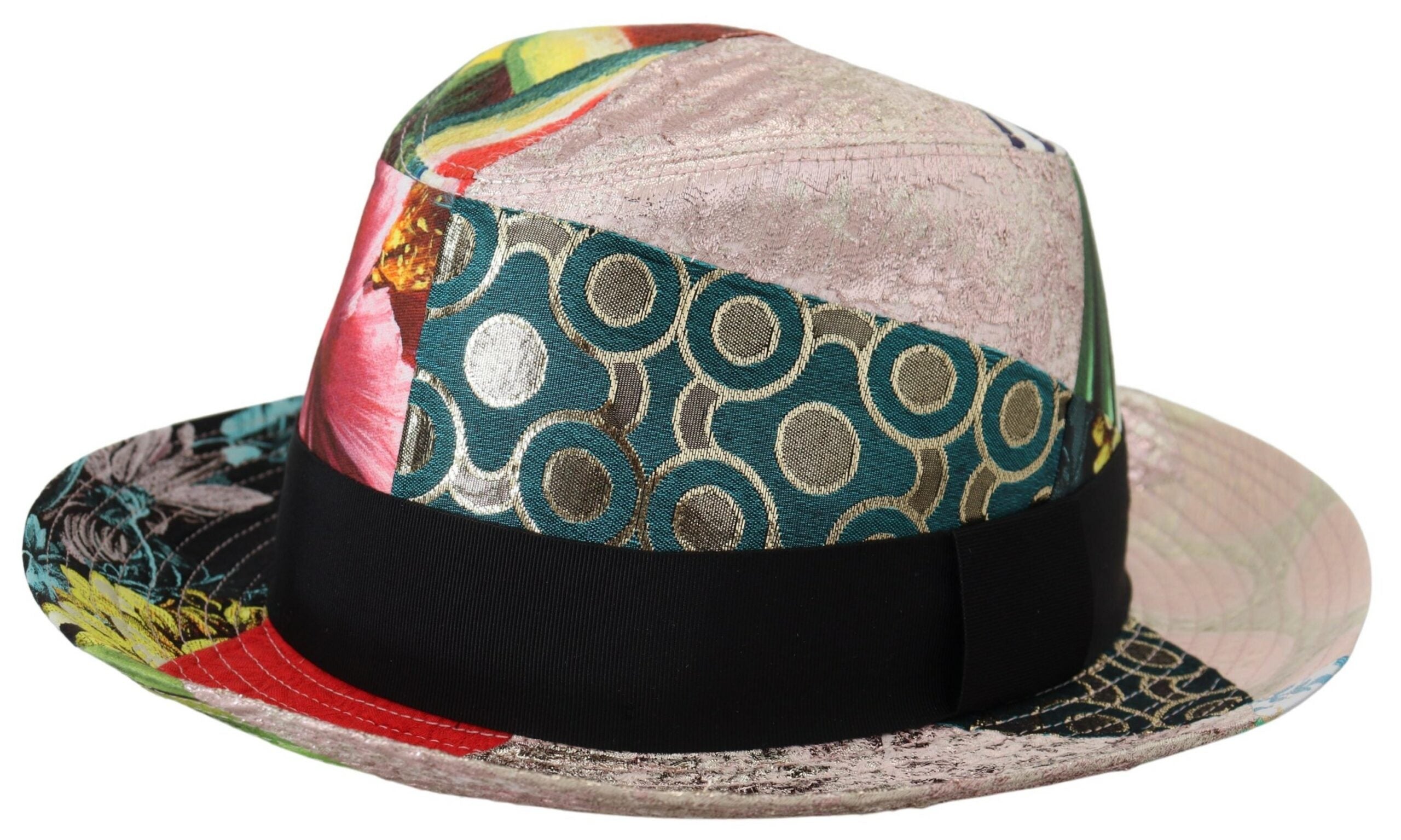 Dámský klobouk Fedora s širokým okrajem, vícebarevný, patchwork