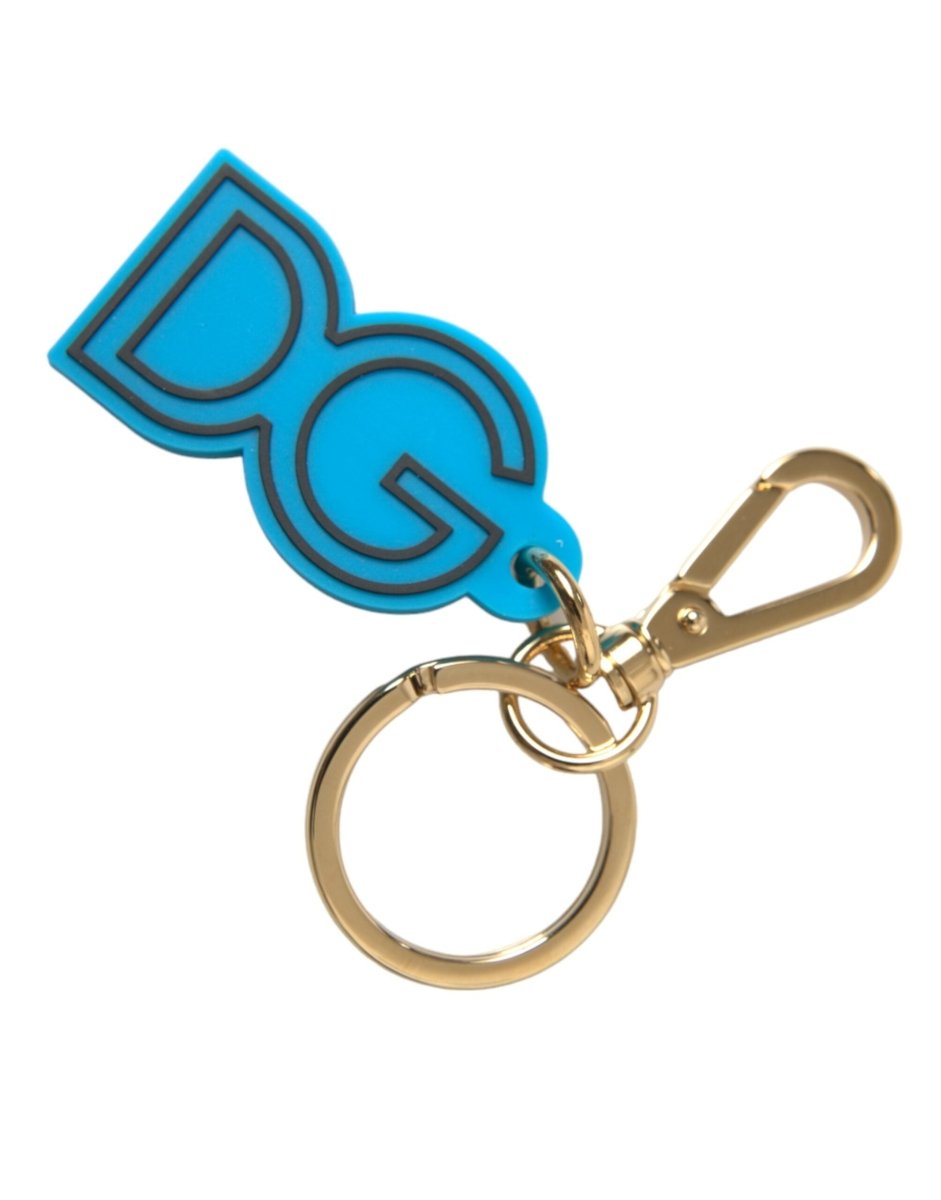 Blue Rubber Gold Tone Metal DG Logo Keyring Keychain - styloora.cz