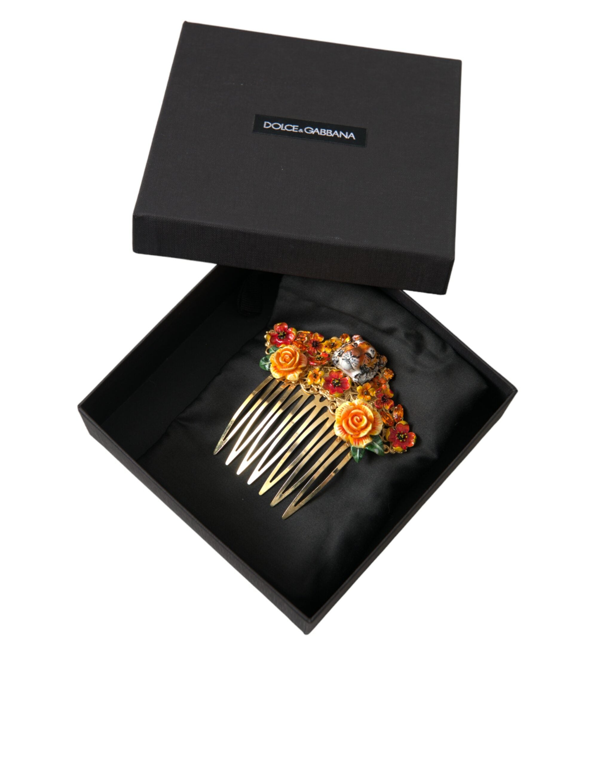 Hřeben na vlasy s motivem zlatého mosazi a krystalu s leopardím květinovým vzorem