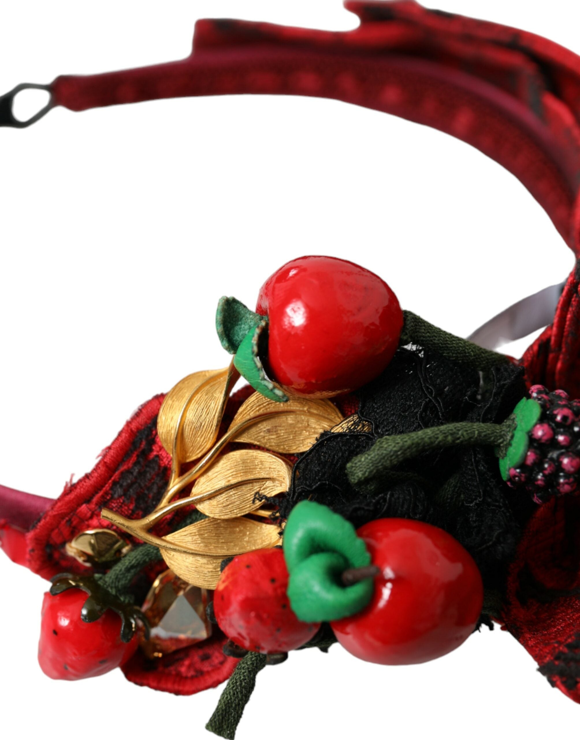 Dámská čelenka s červenými třešňovými motivy a sicílskými ozdobami