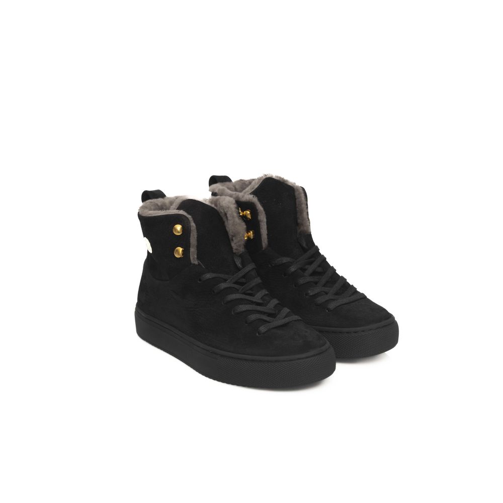 Black Cowhide Women High Sneaker
