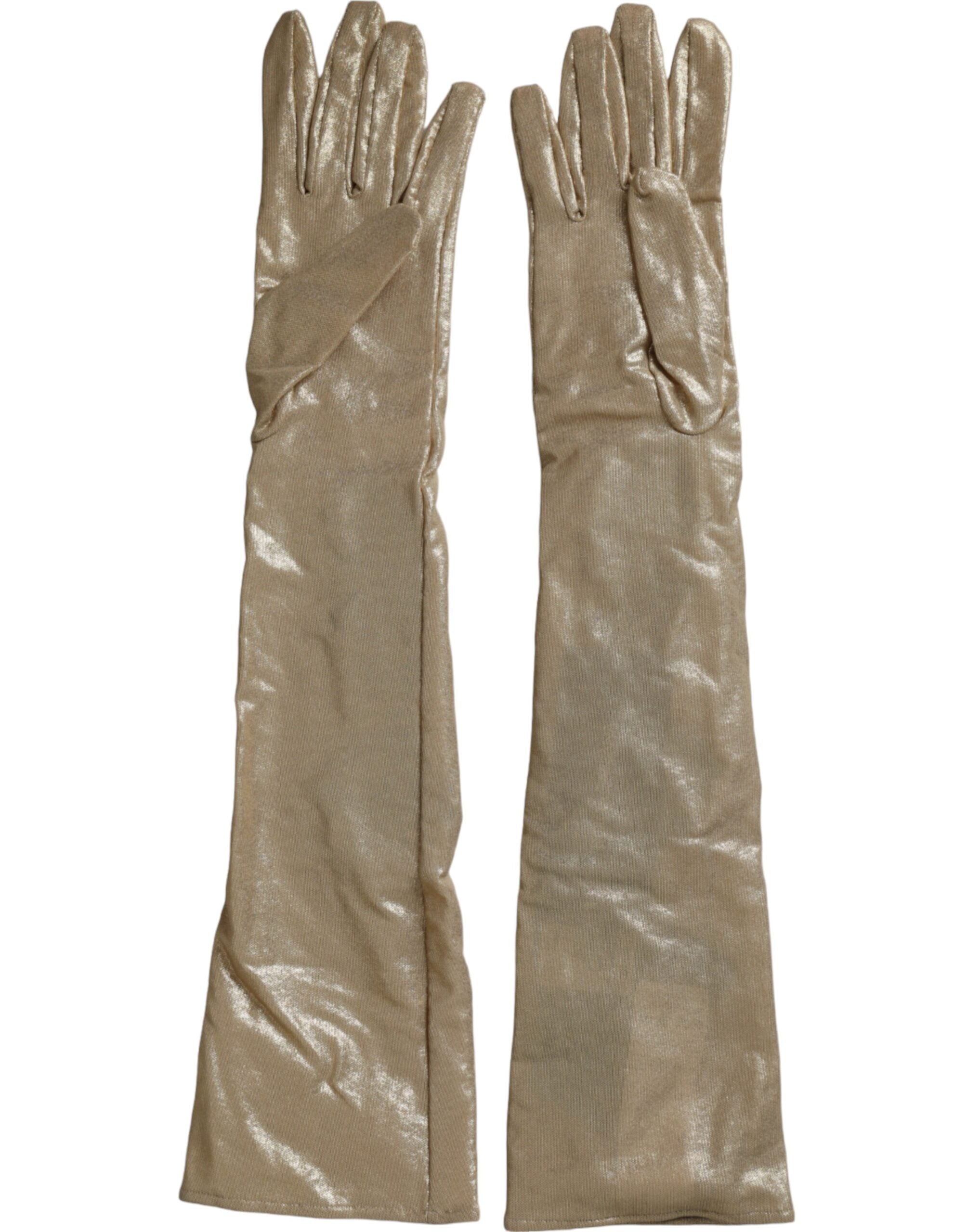 Béžové saténové rukavice po loket s krystaly