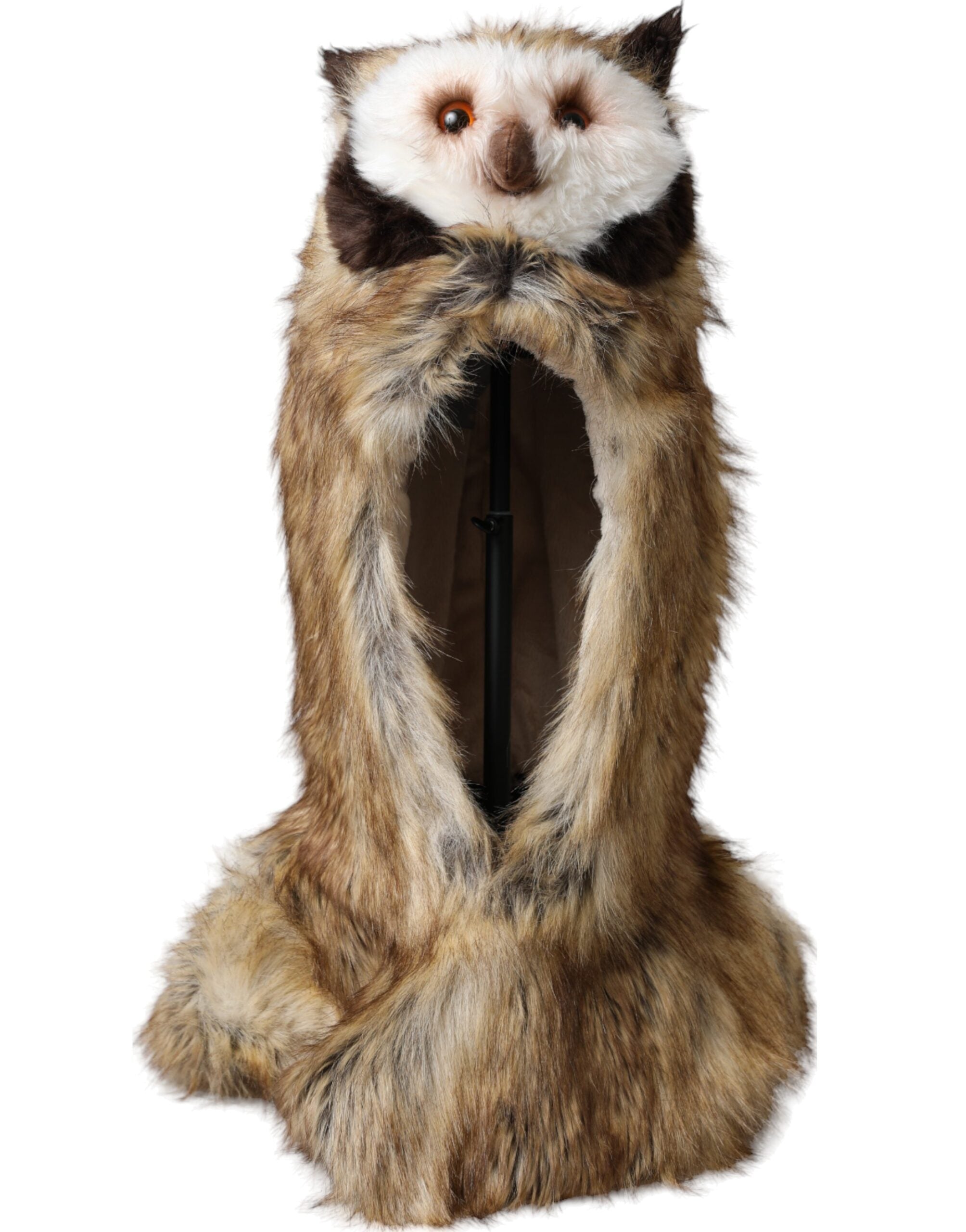 Čepice z umělé kožešiny hnědé sovy na celou hlavu