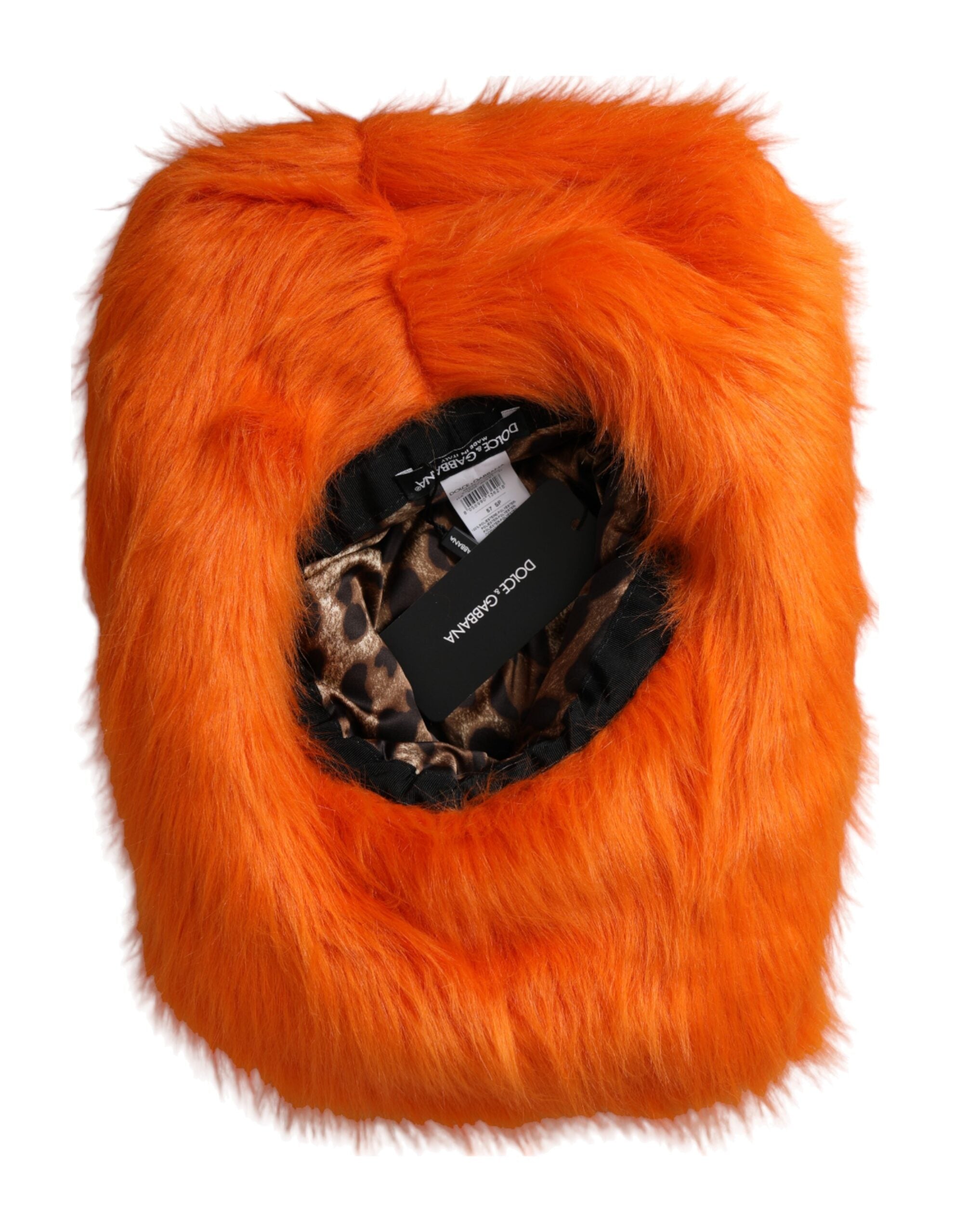 Oranžový polyesterový fedora klobouk z umělé kožešiny
