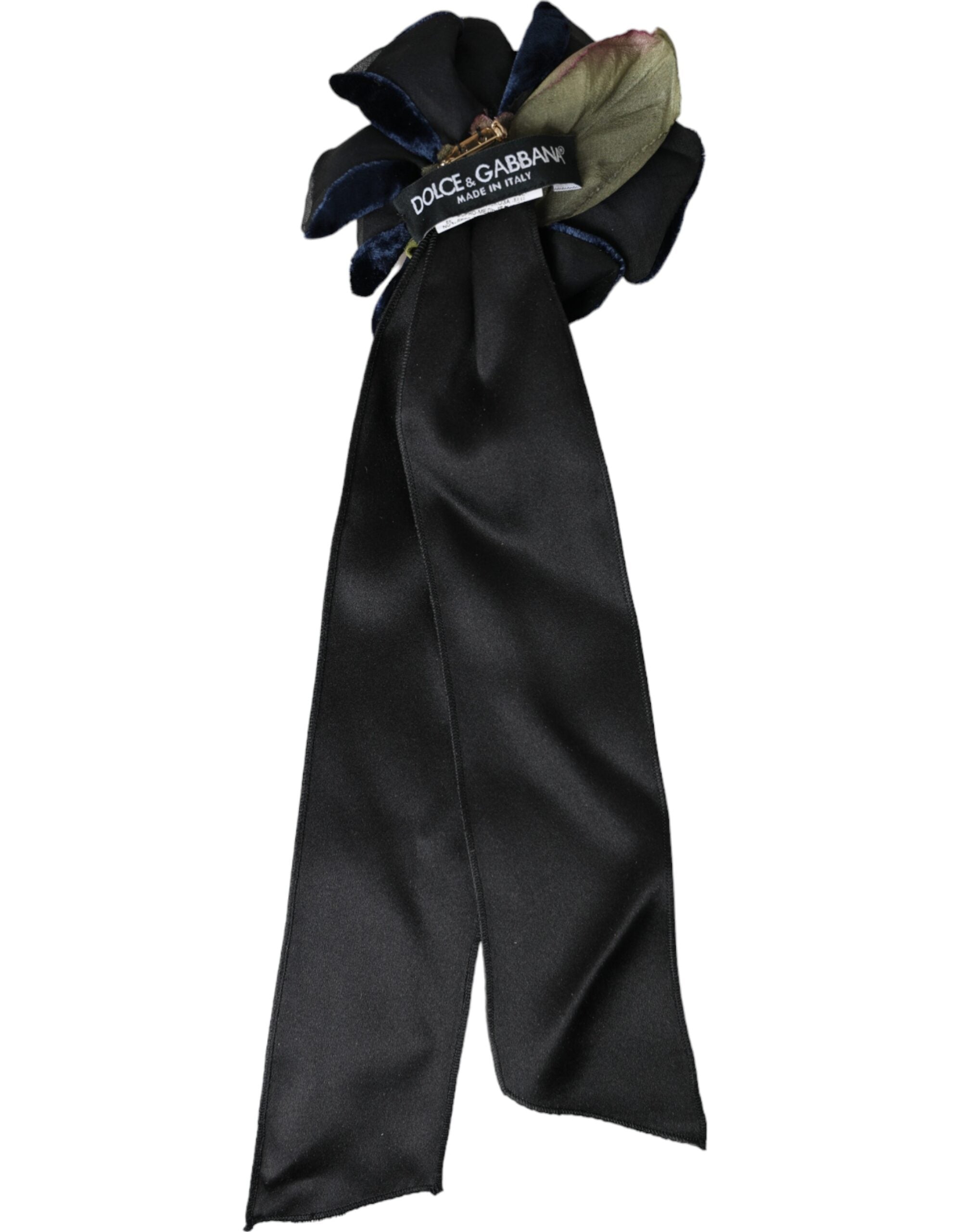 Černo-hedvábná zlatá mosazná květinová brož do vlasů