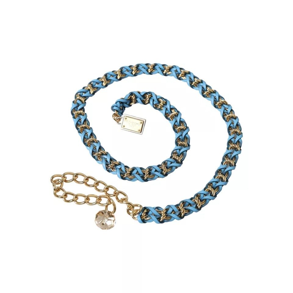 Blue Braided Gold Brass Chain Waist Belt - styloora.cz