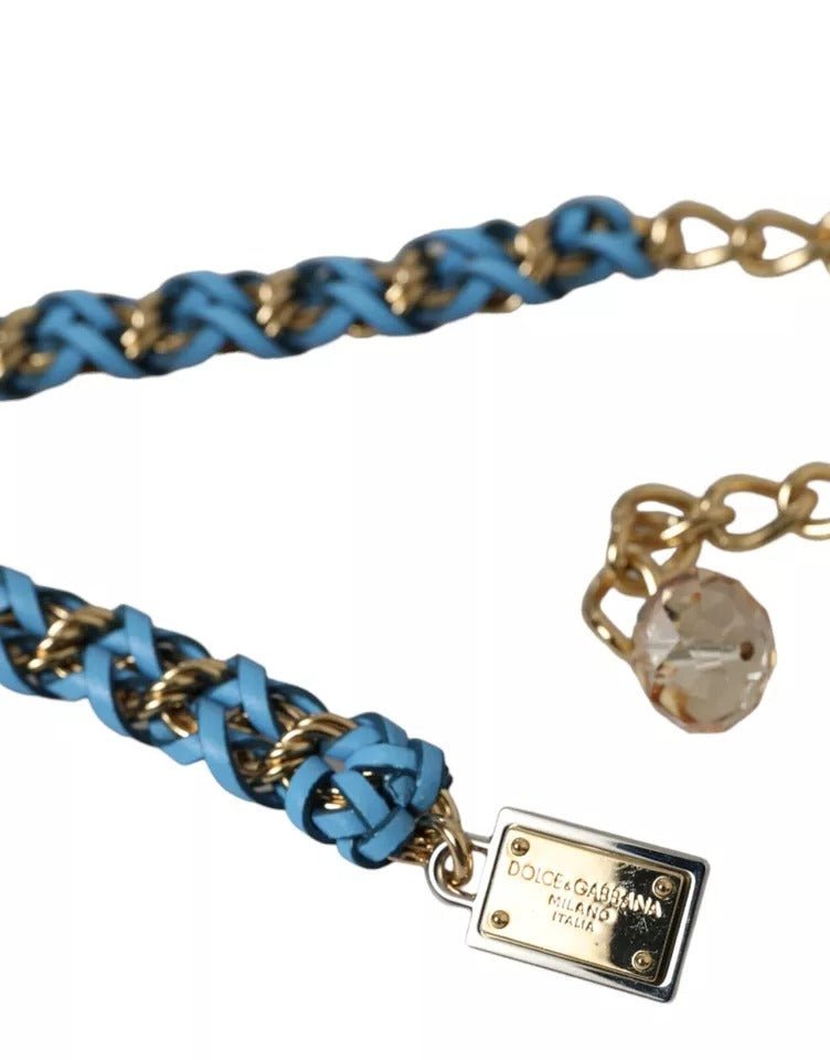 Blue Braided Gold Brass Chain Waist Belt - styloora.cz