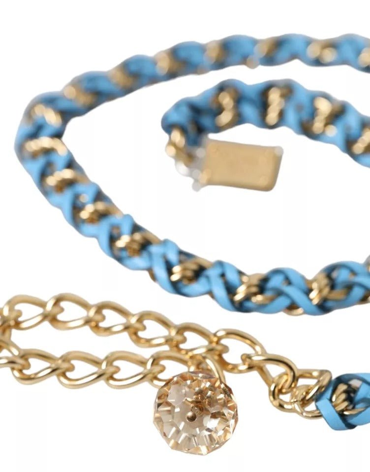 Blue Braided Gold Brass Chain Waist Belt - styloora.cz