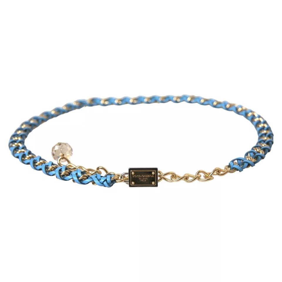 Blue Braided Gold Brass Chain Waist Belt - styloora.cz