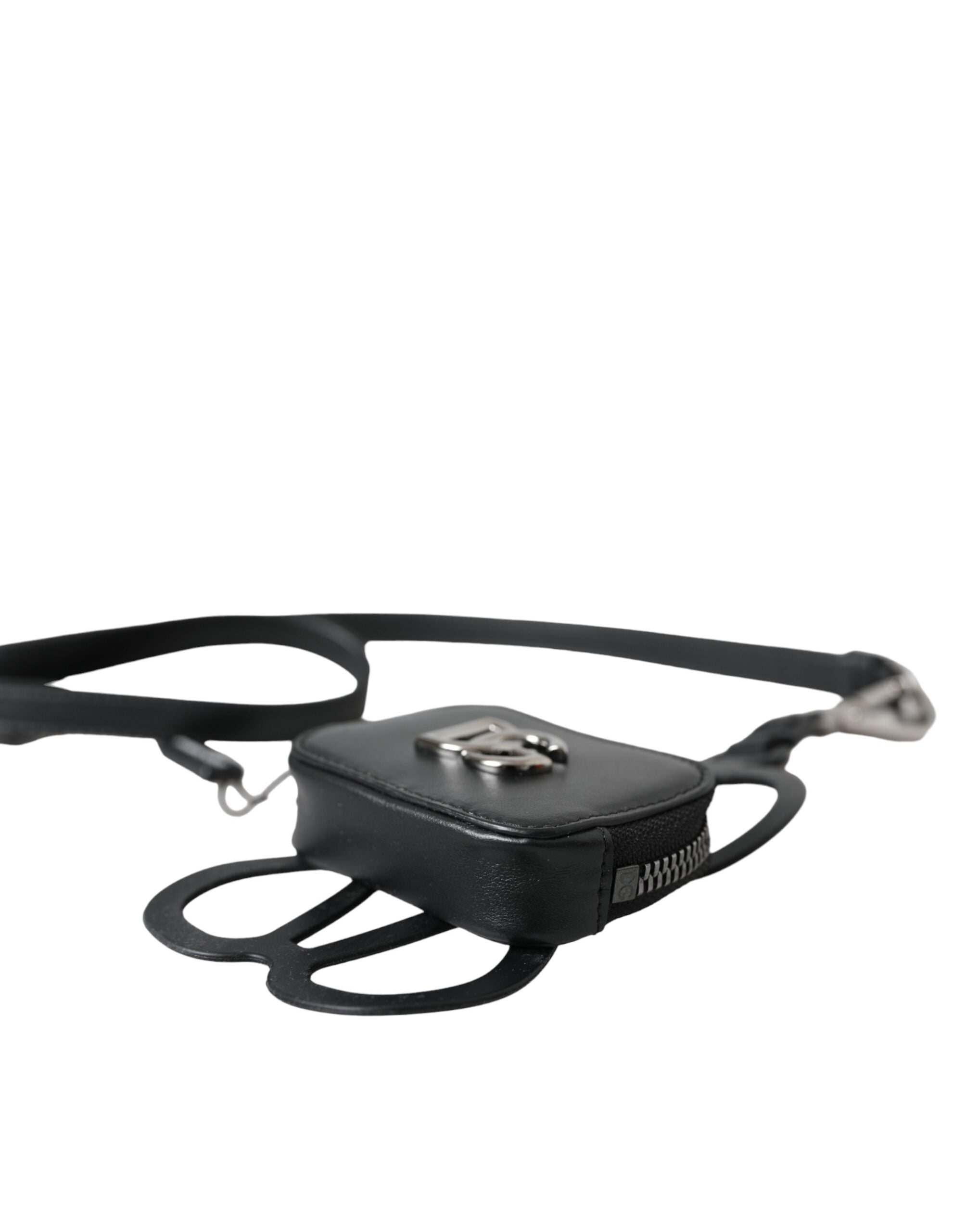 Černá telecí kožená peněženka s logem DG a šňůrkou na mince