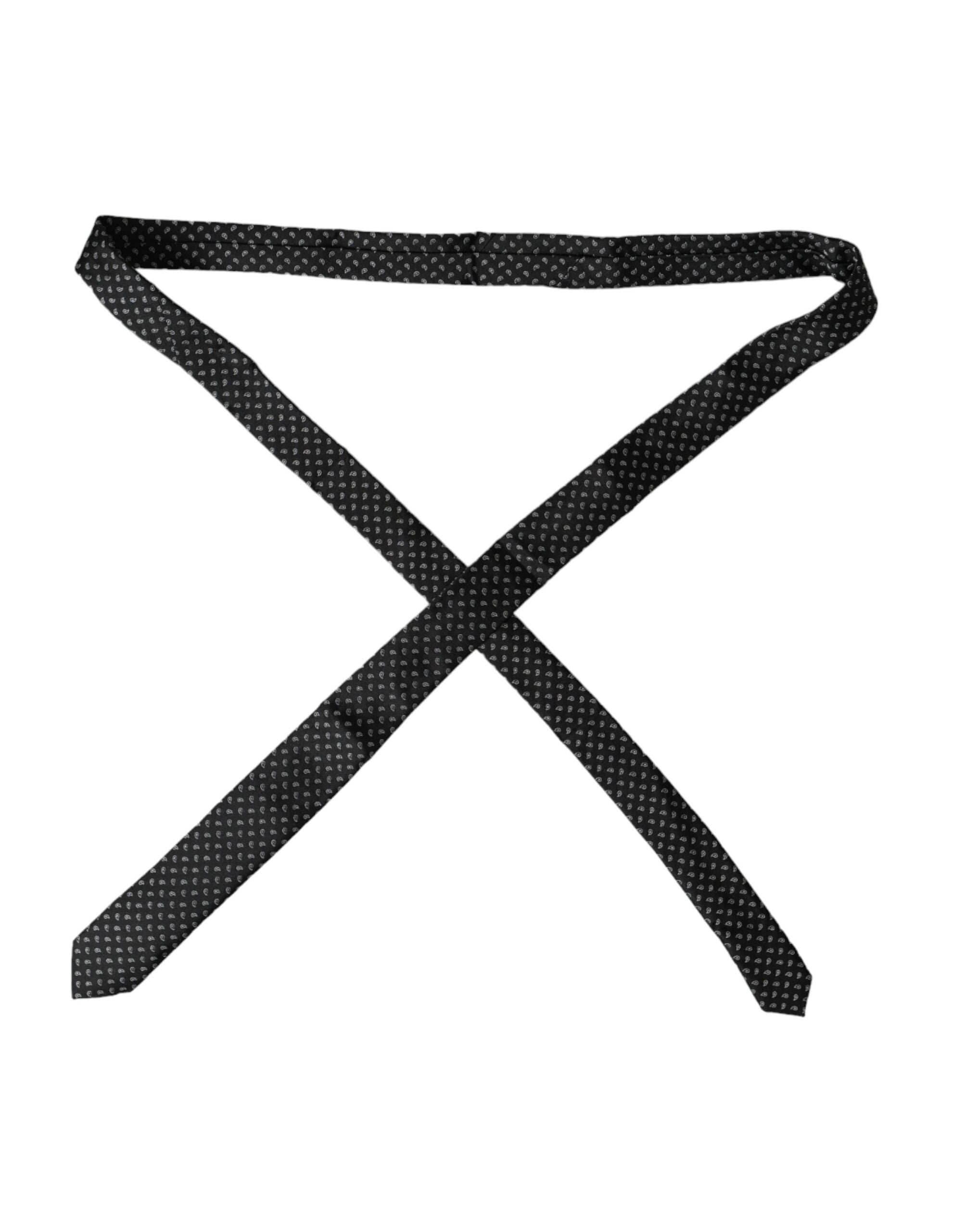 Černá hedvábná nastavitelná pánská kravata s žakárovým vzorem