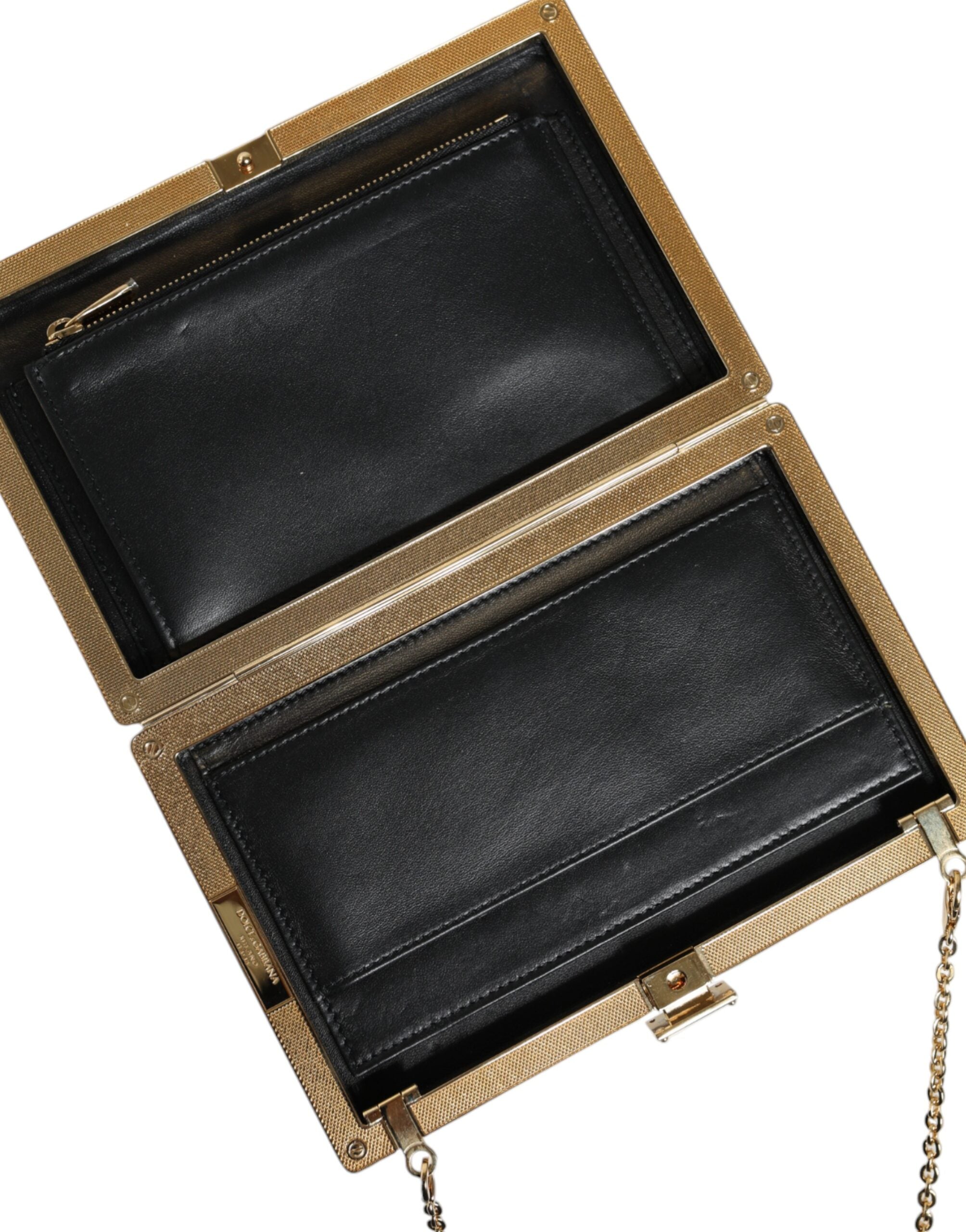 Hnědá kožená mini crossbody kabelka se zlatým rámem