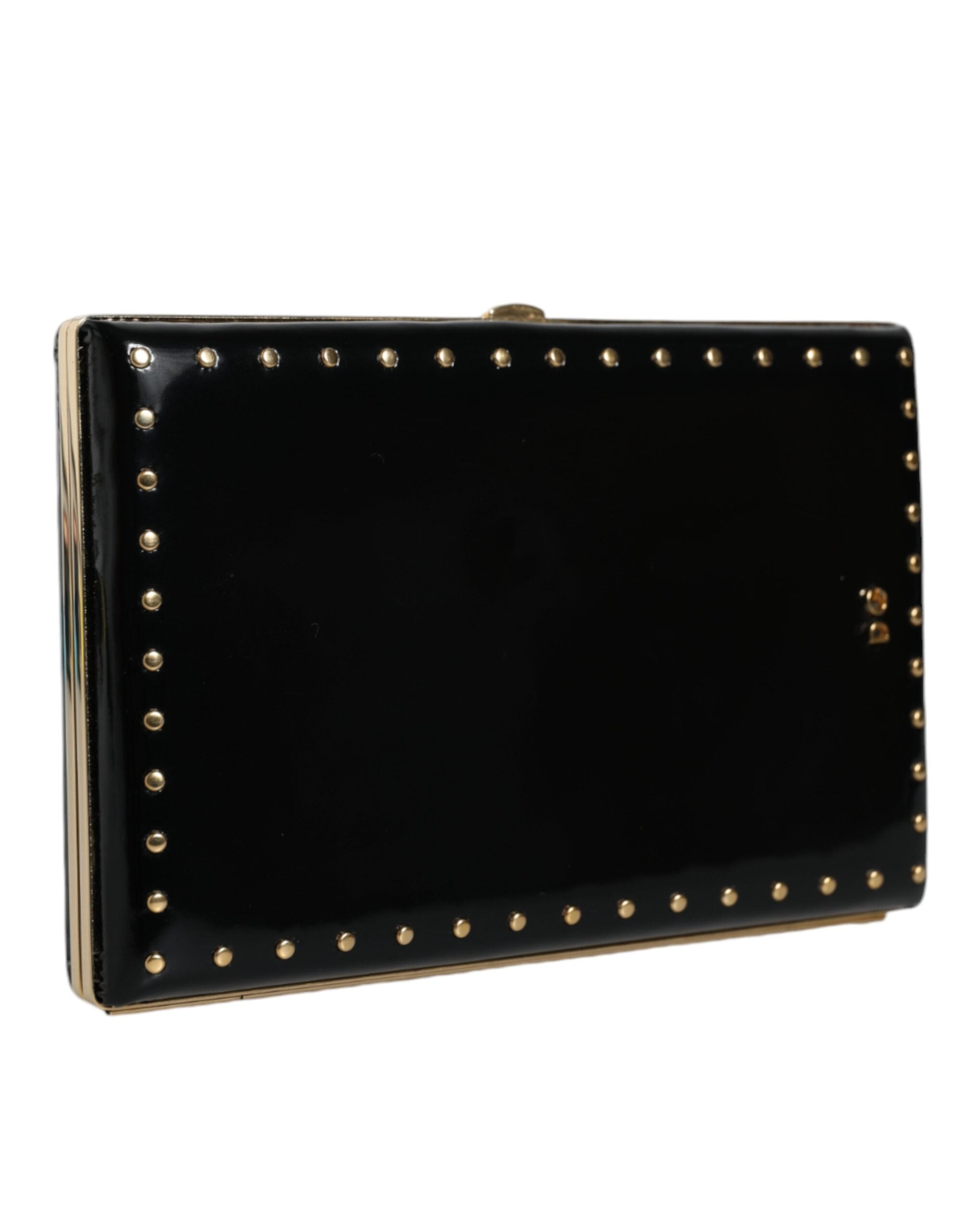 Černá kožená kabelka se zlatým rámem a clutch kabelkou