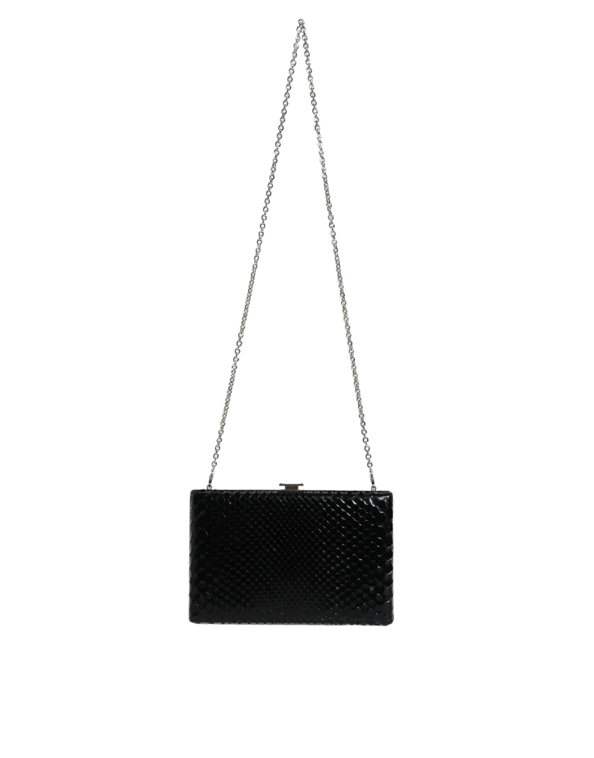 Černá kožená mini kabelka crossbody se stříbrným rámem