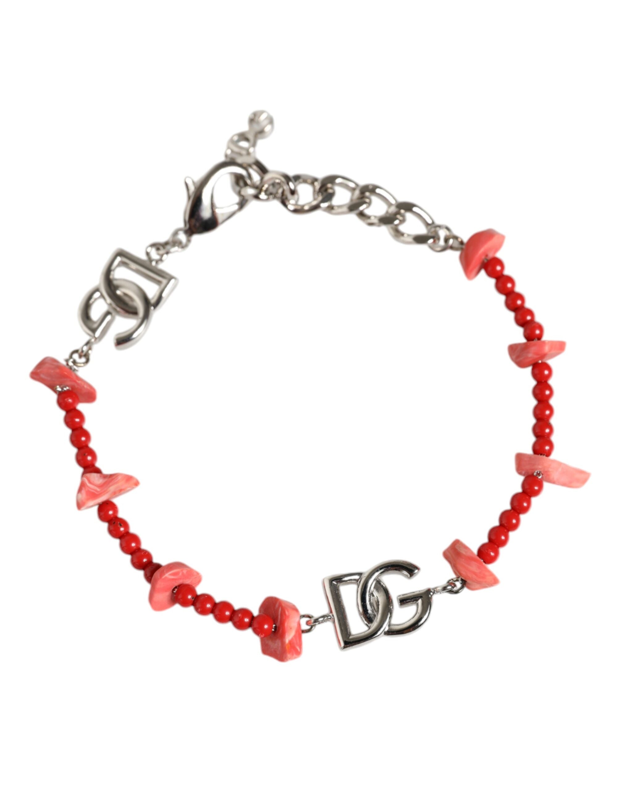 Náramek s logem DG z mosazi stříbrné barvy s korálky a pryskyřicí