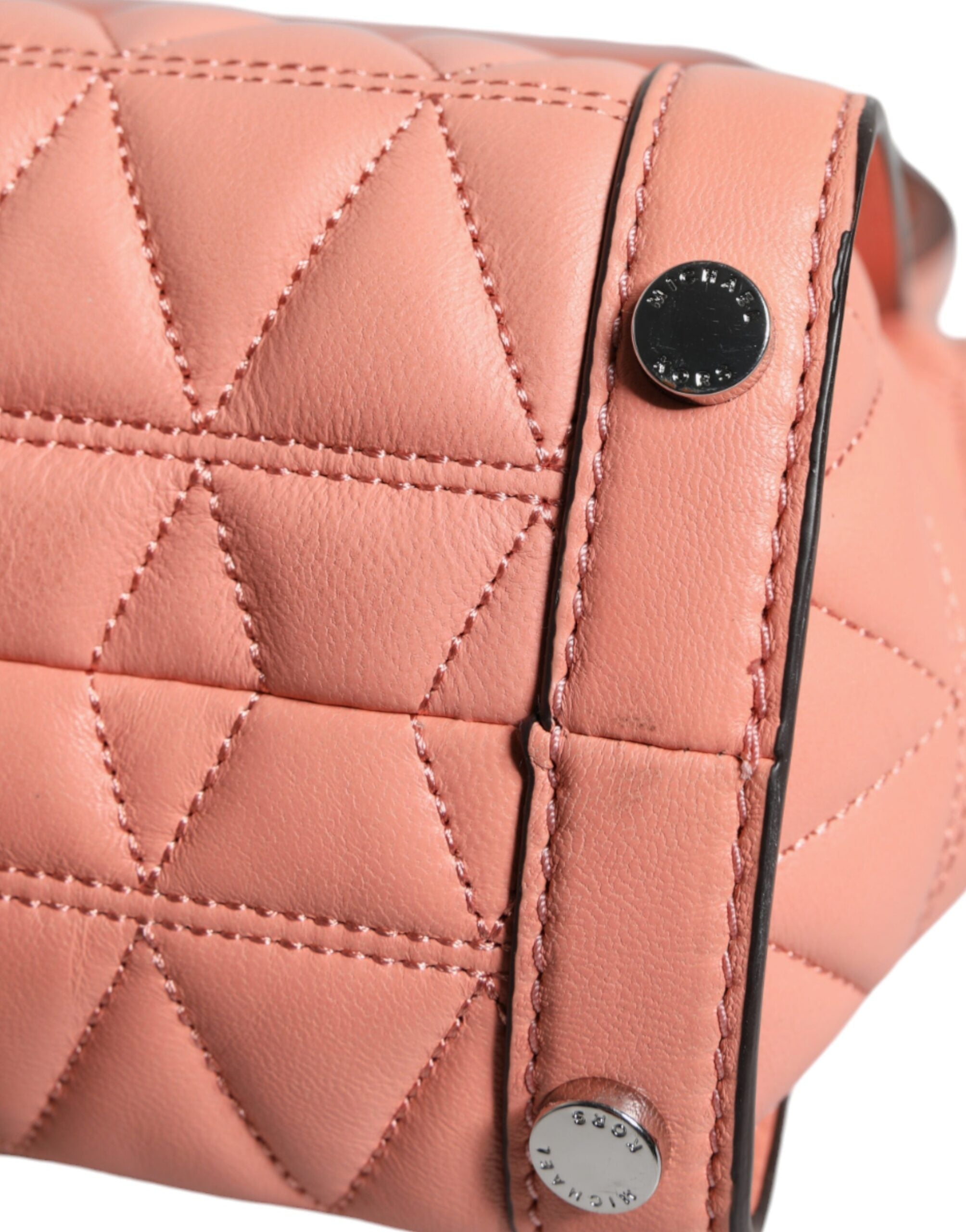 Broskvová prošívaná kožená crossbody kabelka VIVIANNE s logem