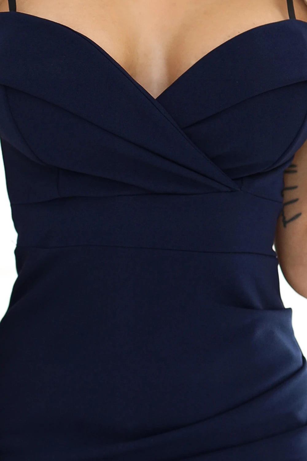 CALLIE Off-the-shoulder midi dress with neckline – Navy Blue Color