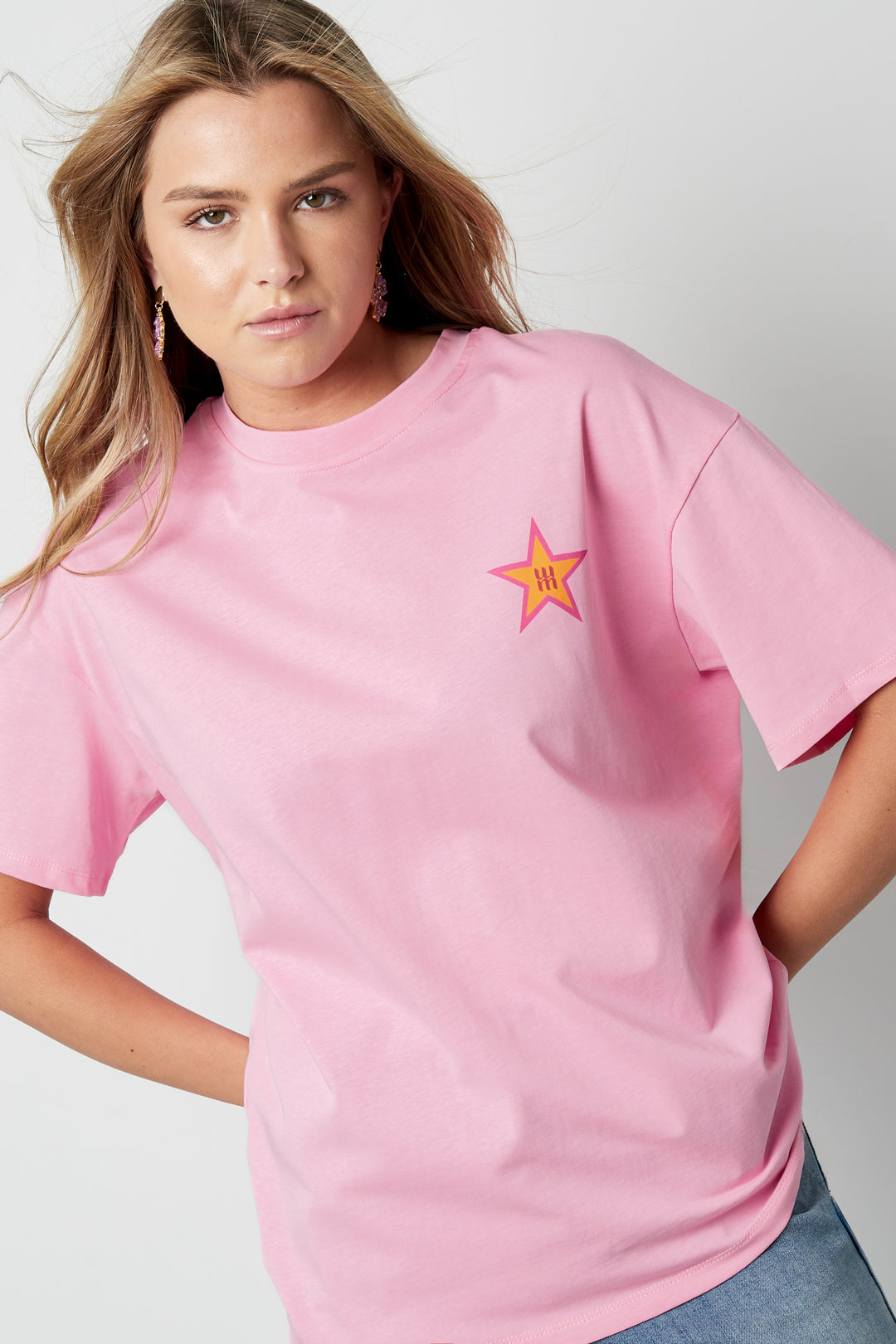 Cotton Women's T-shirt Casual Star Embroidery