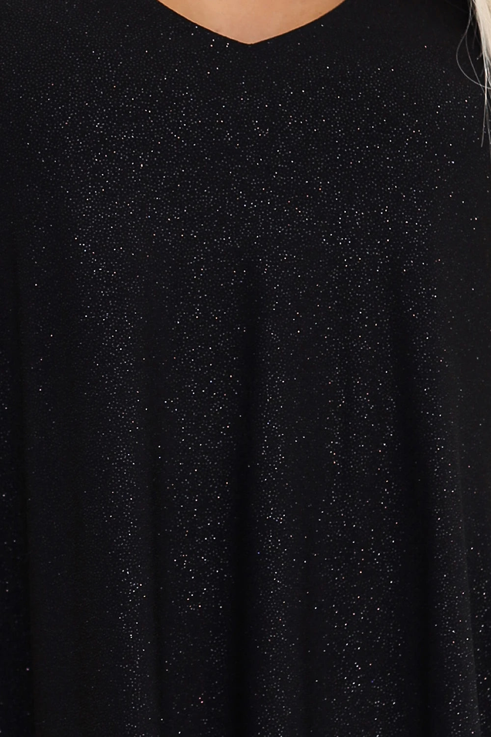 LIVIA Elegant trapeze dress with butterfly sleeves – Black With Glitter