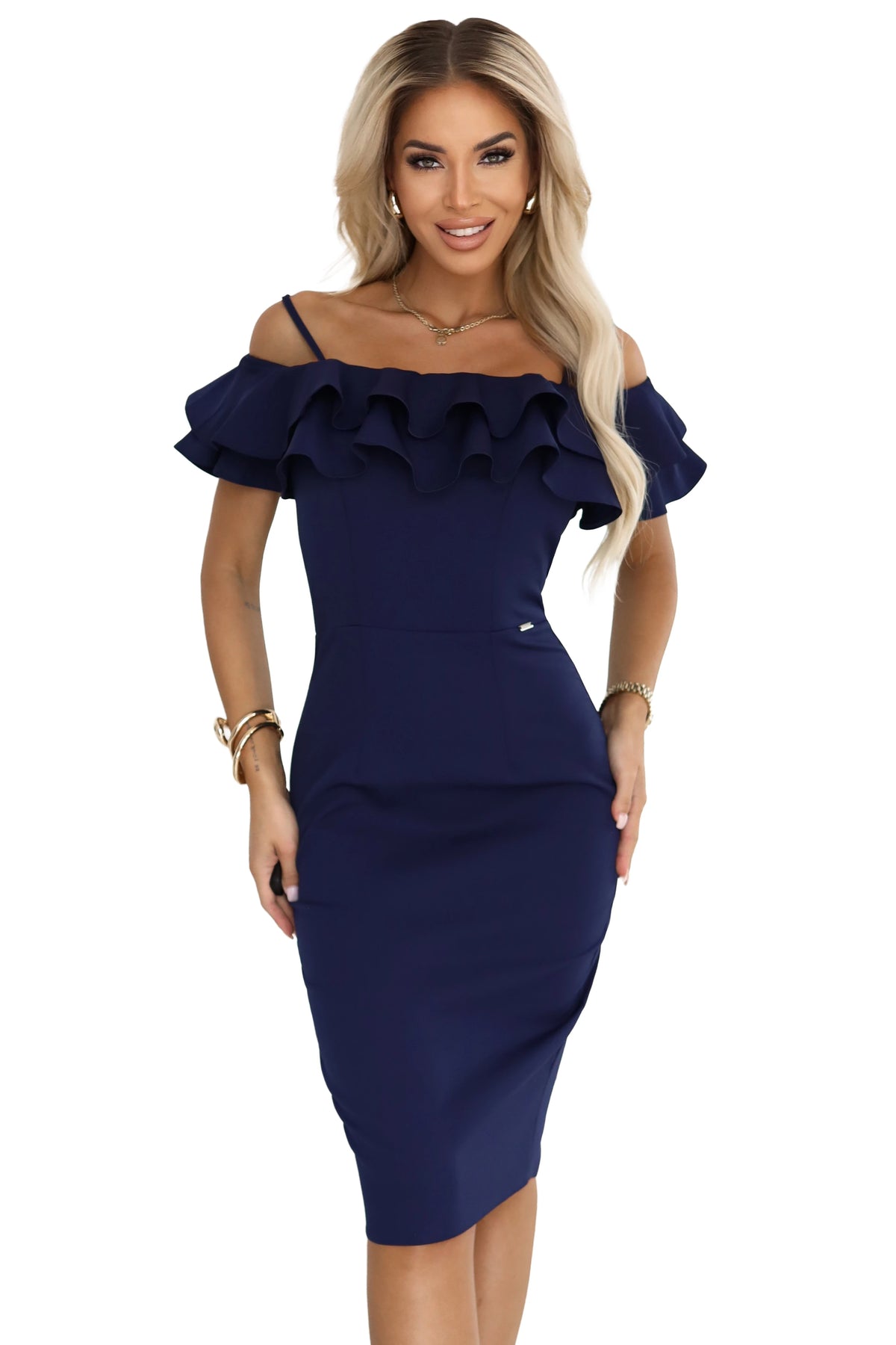 CARMEN Fitted midi dress in Spanish style – Navy Blue