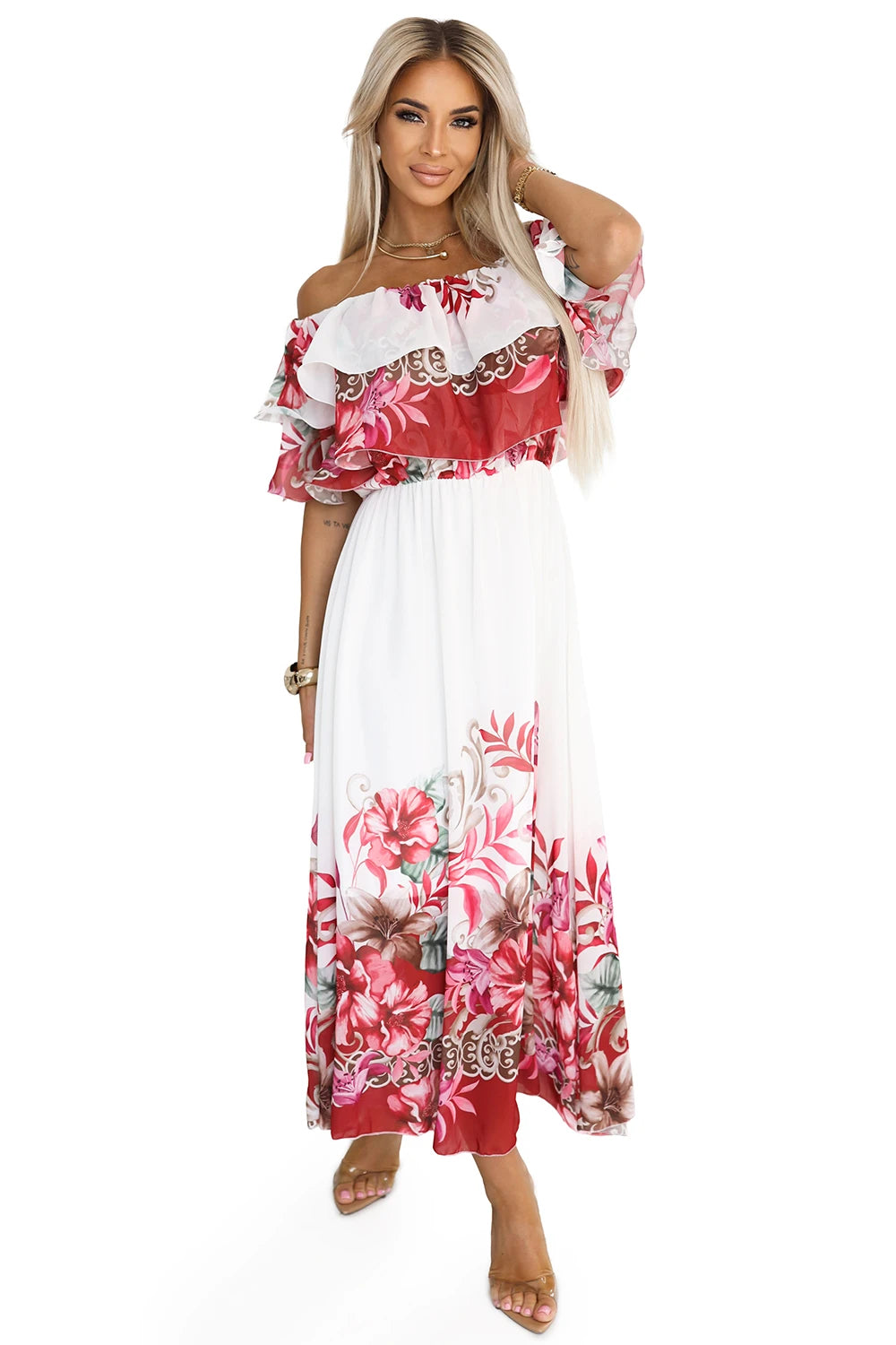 Long summer dress with a Spanish pattern – Floral Red Ombre Pattern