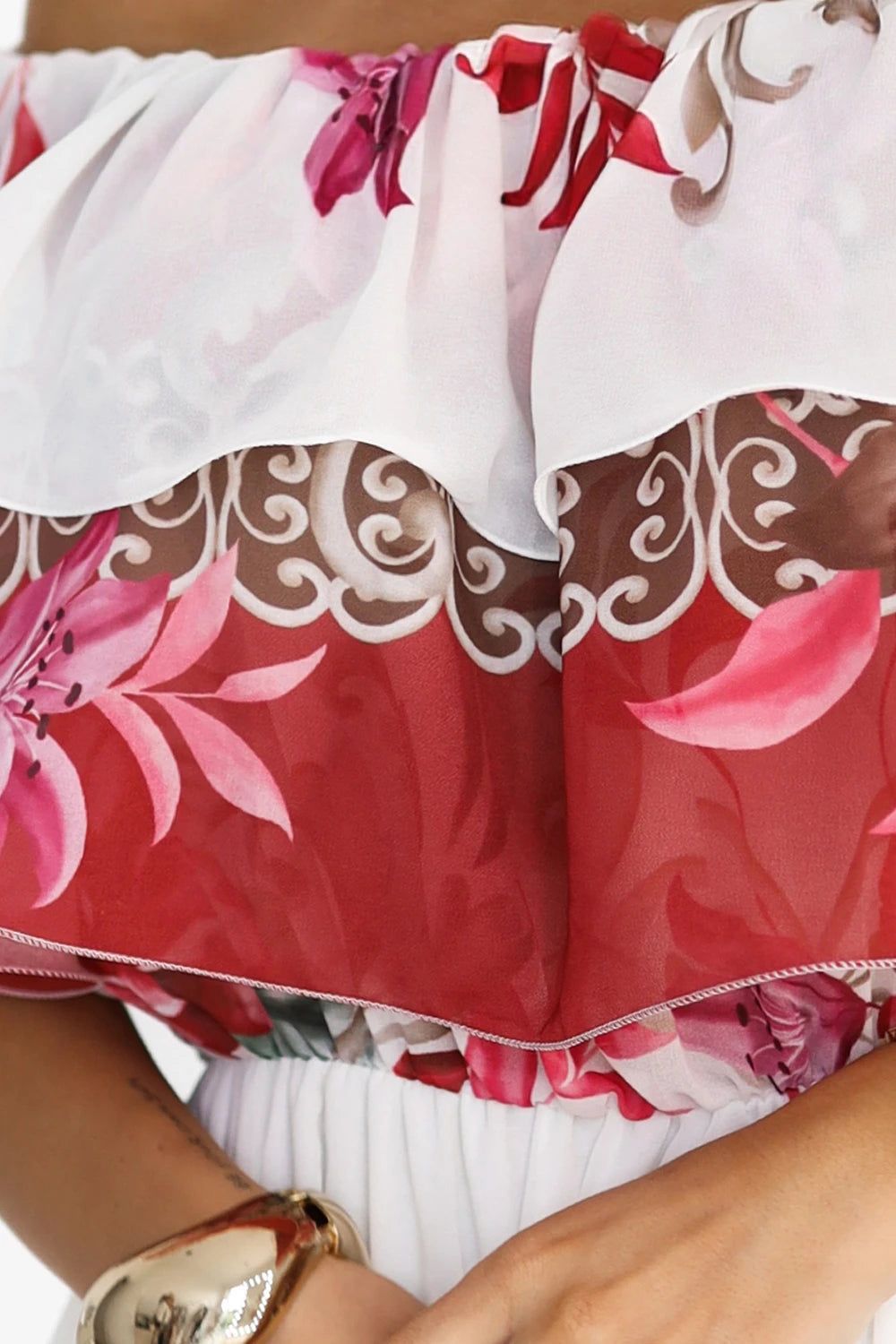 Long summer dress with a Spanish pattern – Floral Red Ombre Pattern