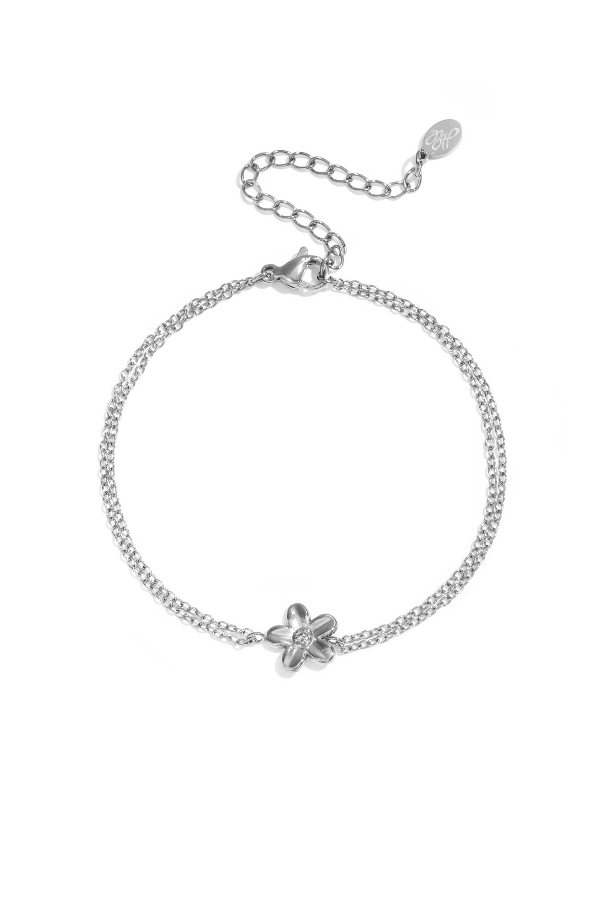 Bracelet with double chain and small flower