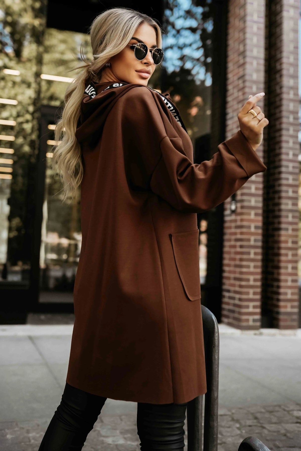 Casual coat with a zipper and fashionable details – Chocolate