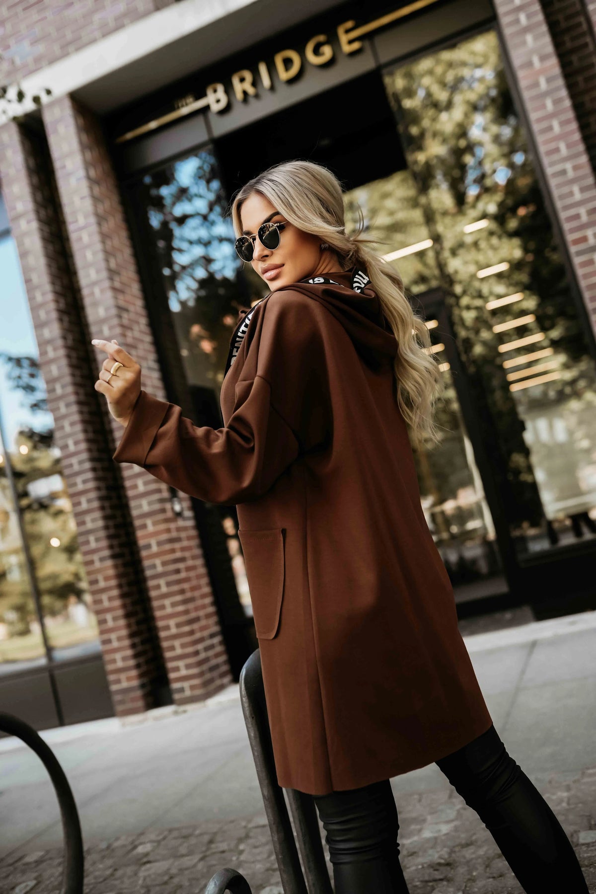 Casual coat with a zipper and fashionable details – Chocolate