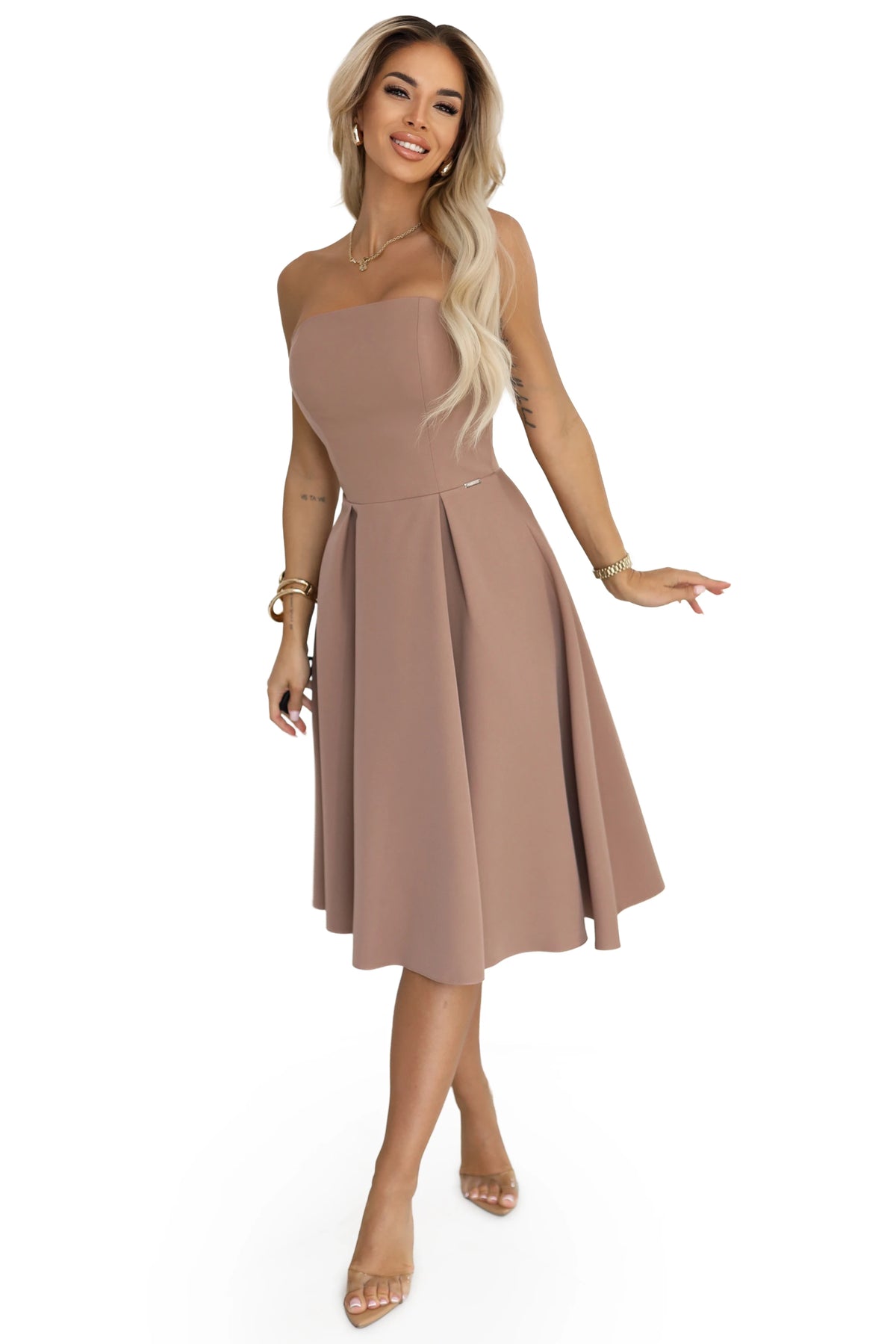 VIVIENNE corset flared midi dress for special occasions – Beige