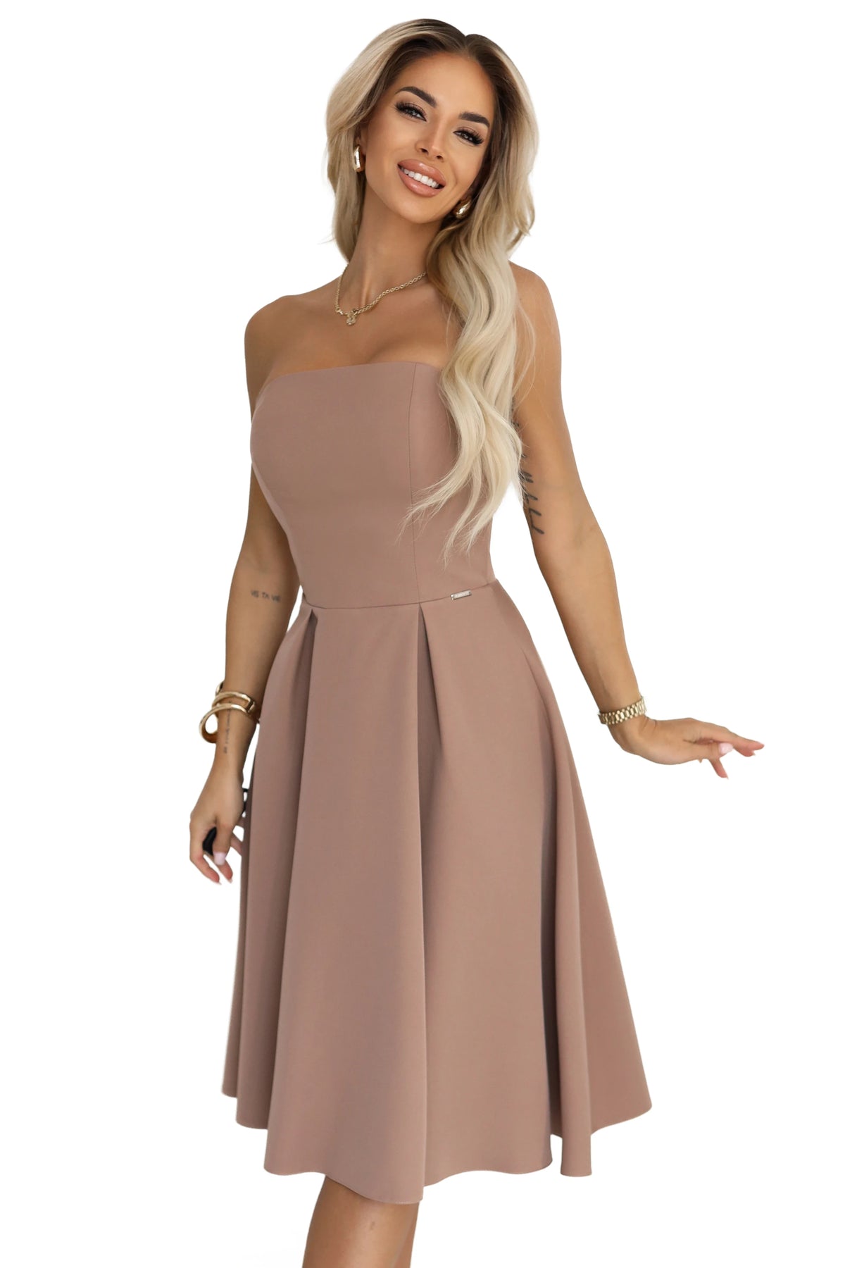 VIVIENNE corset flared midi dress for special occasions – Beige