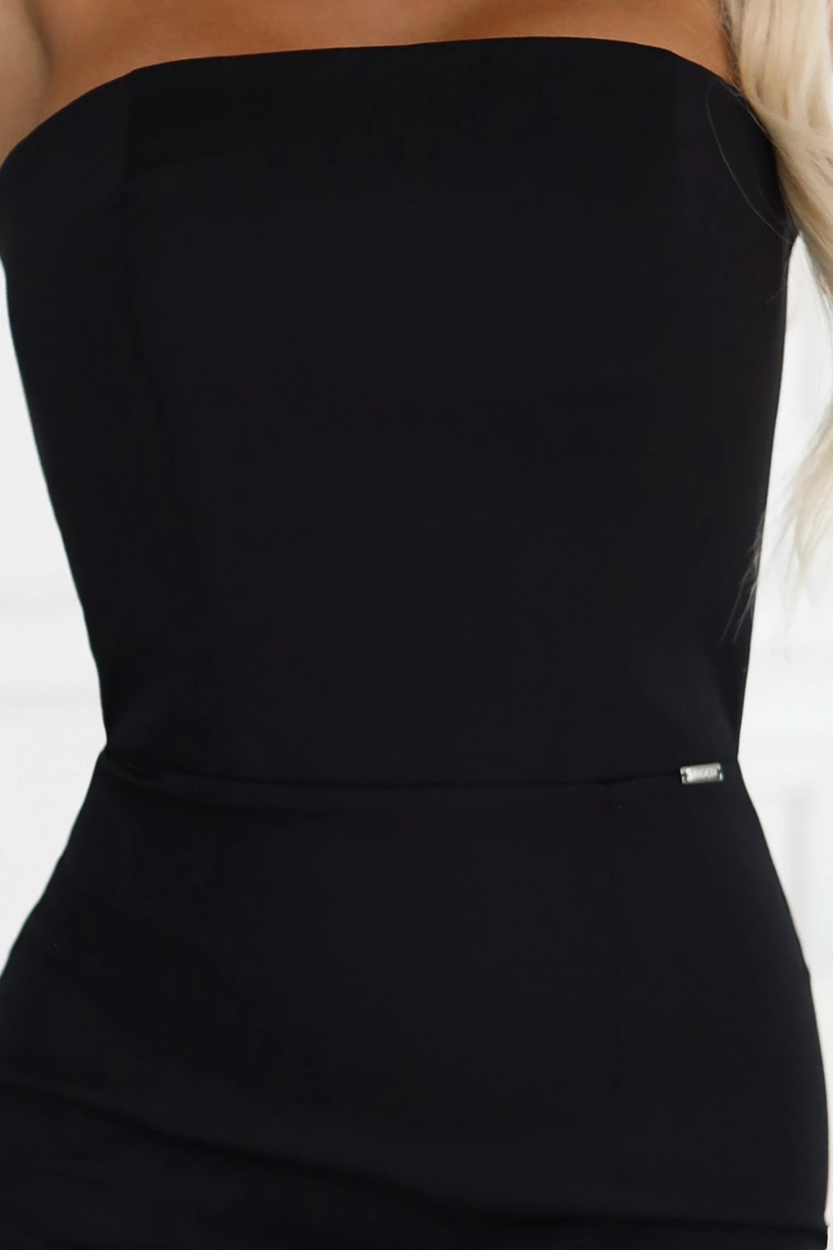 Off-the-shoulder corset midi pencil dress – Black