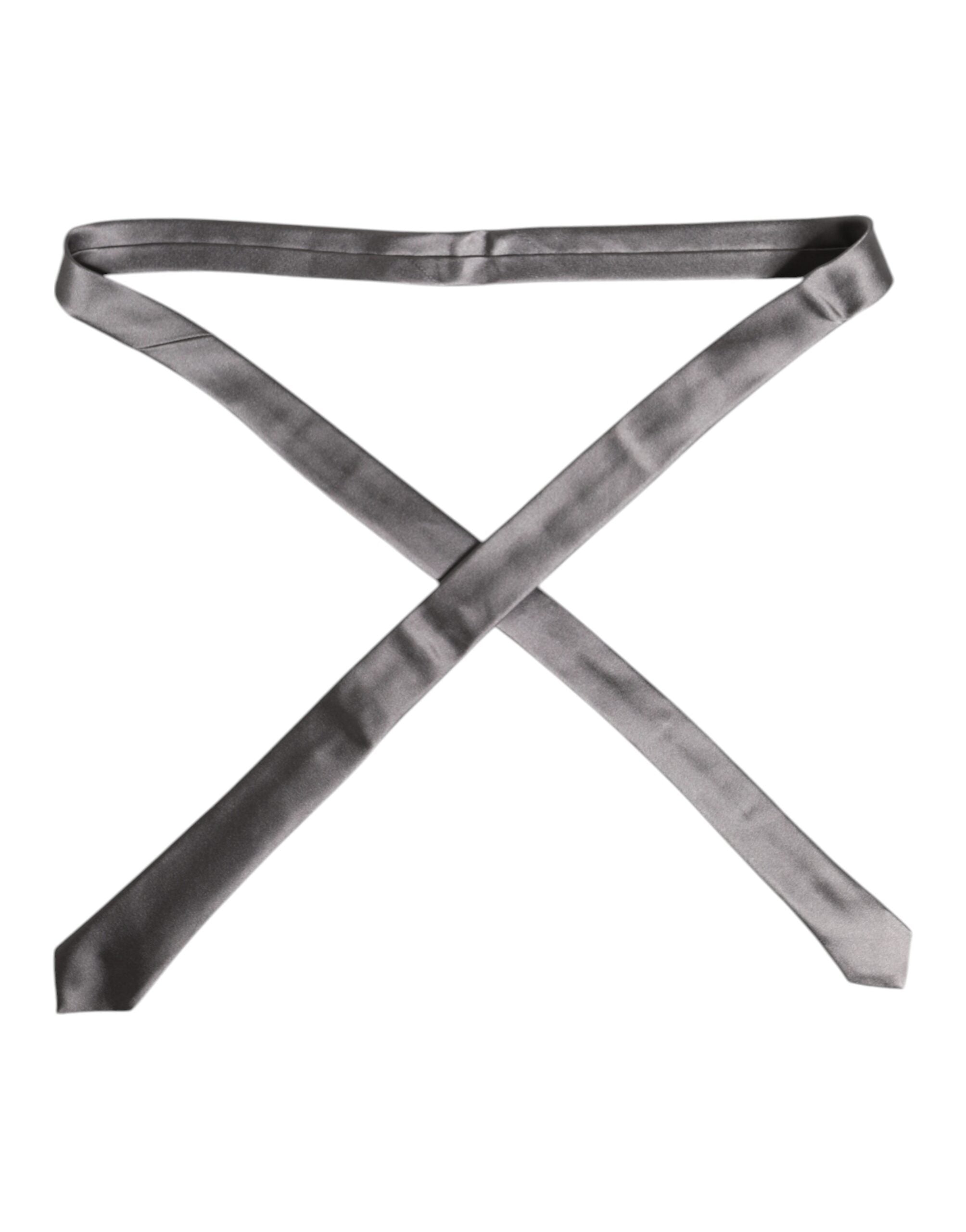 Metallic Silver Silk Adjustable Necktie Tie