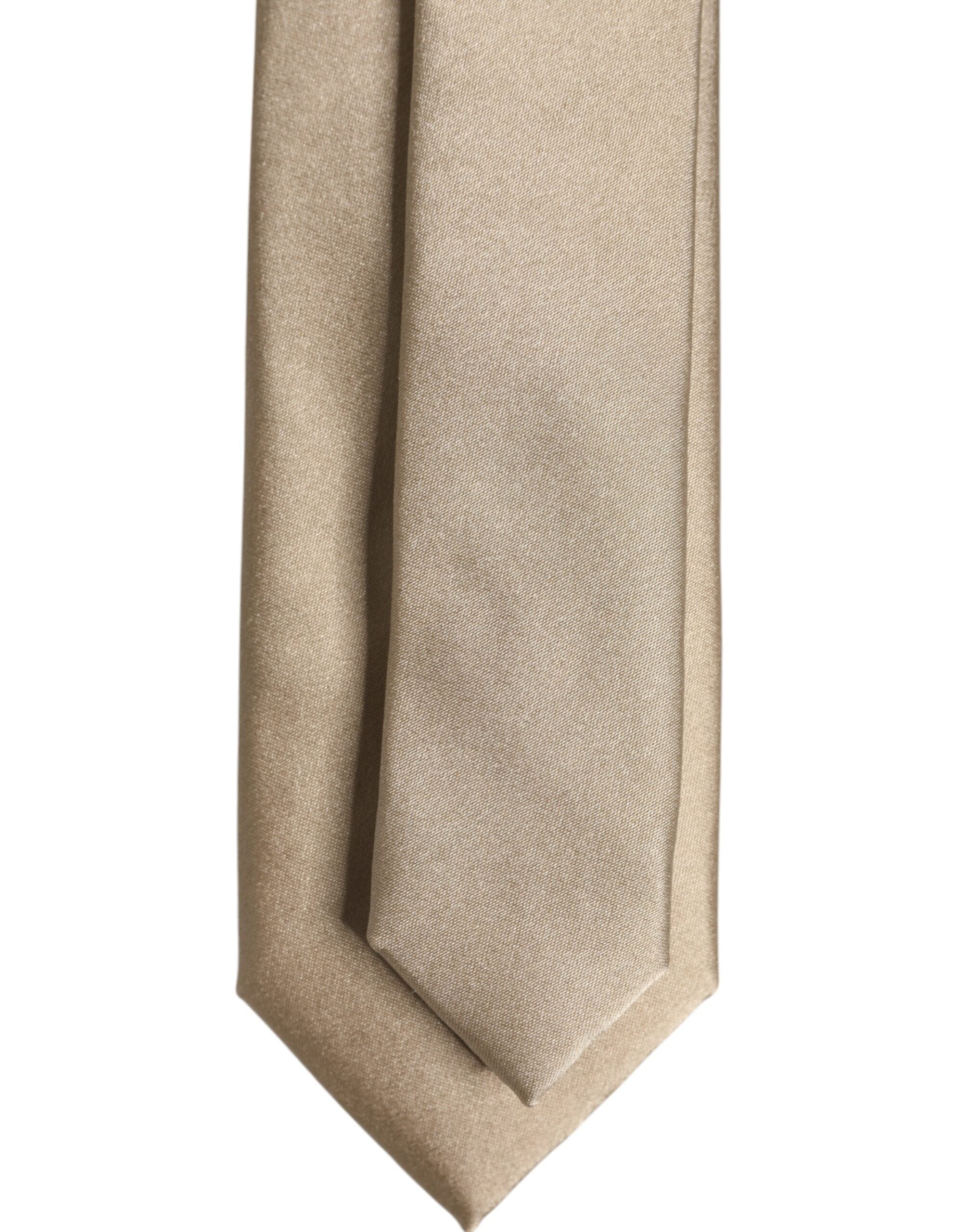 Beige Solid Silk Adjustable Necktie Tie