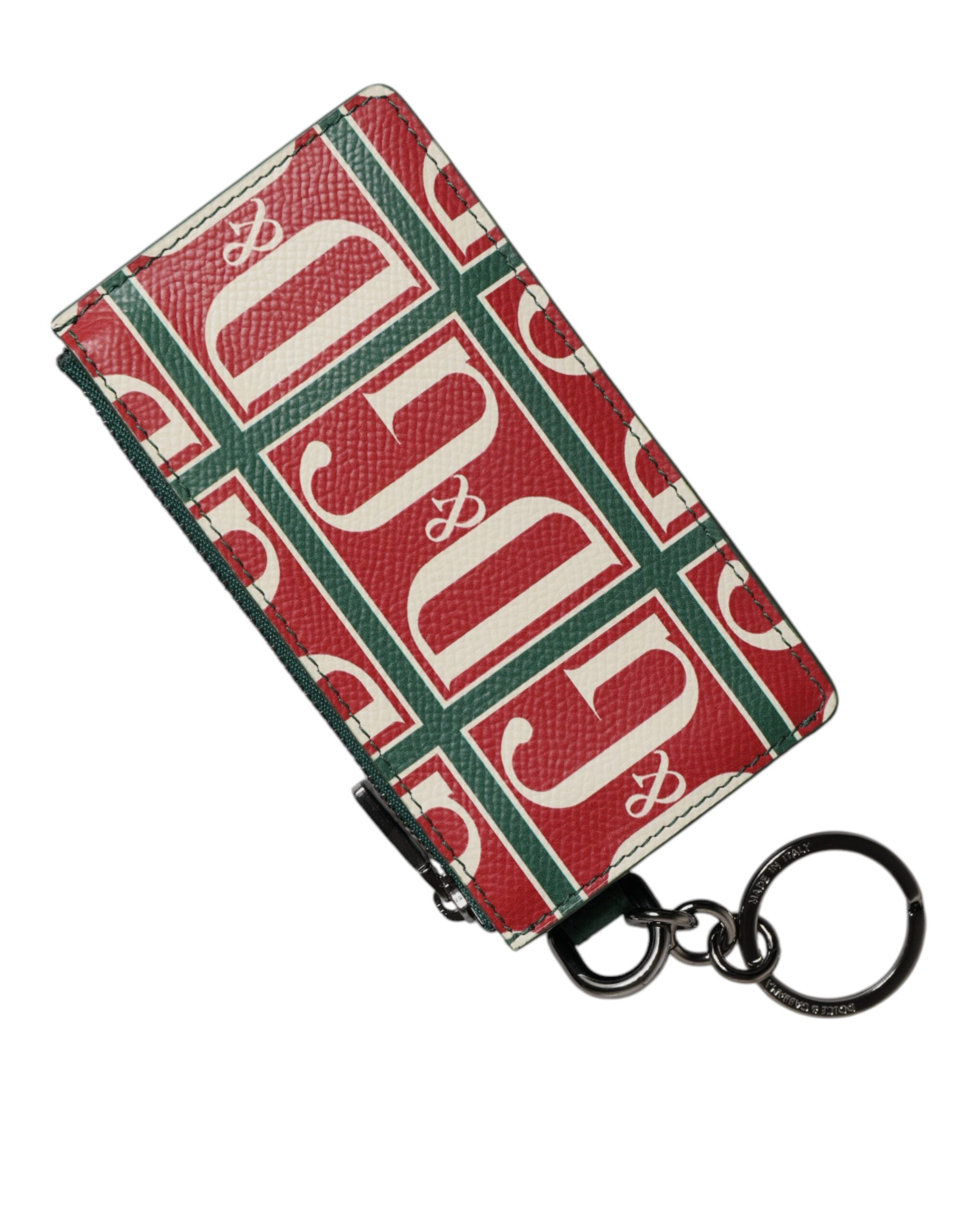 Pouzdro na karty z telecí kůže s logem a monogramem v zelené barvě