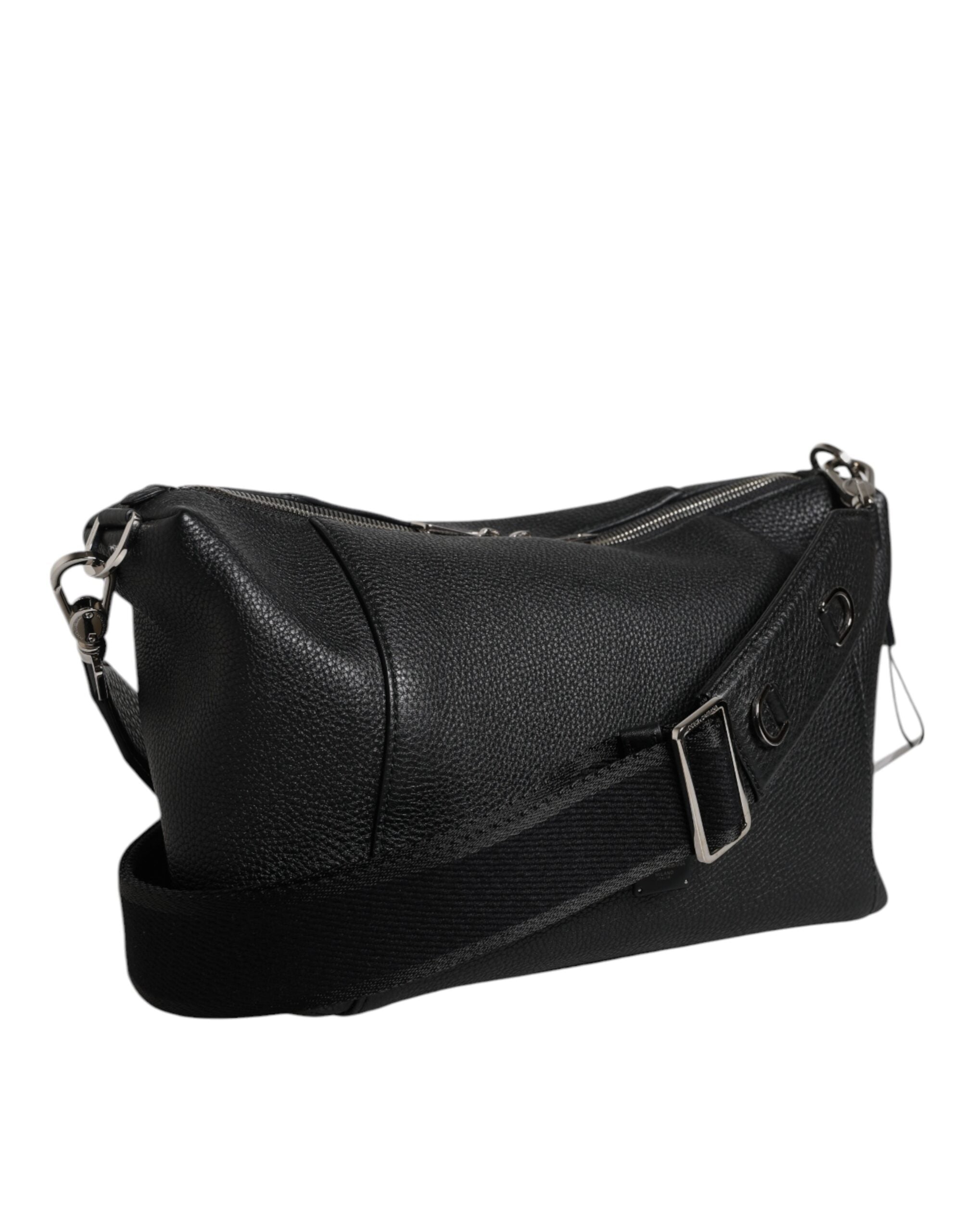 Black Leather Logo Plaque Shoulder Crossbody Bag