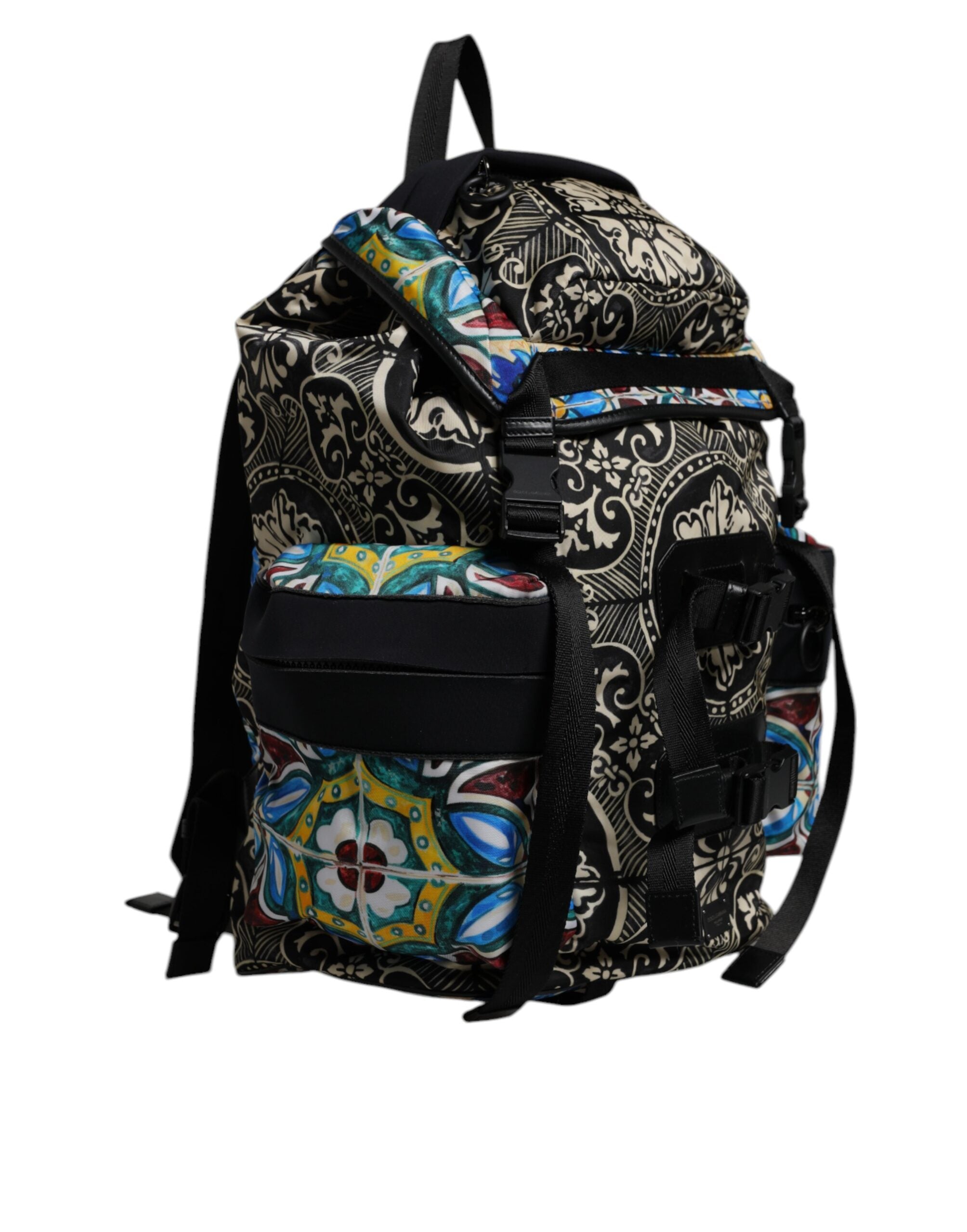 Multicolor Maiolica Print Nylon Backpack Bag