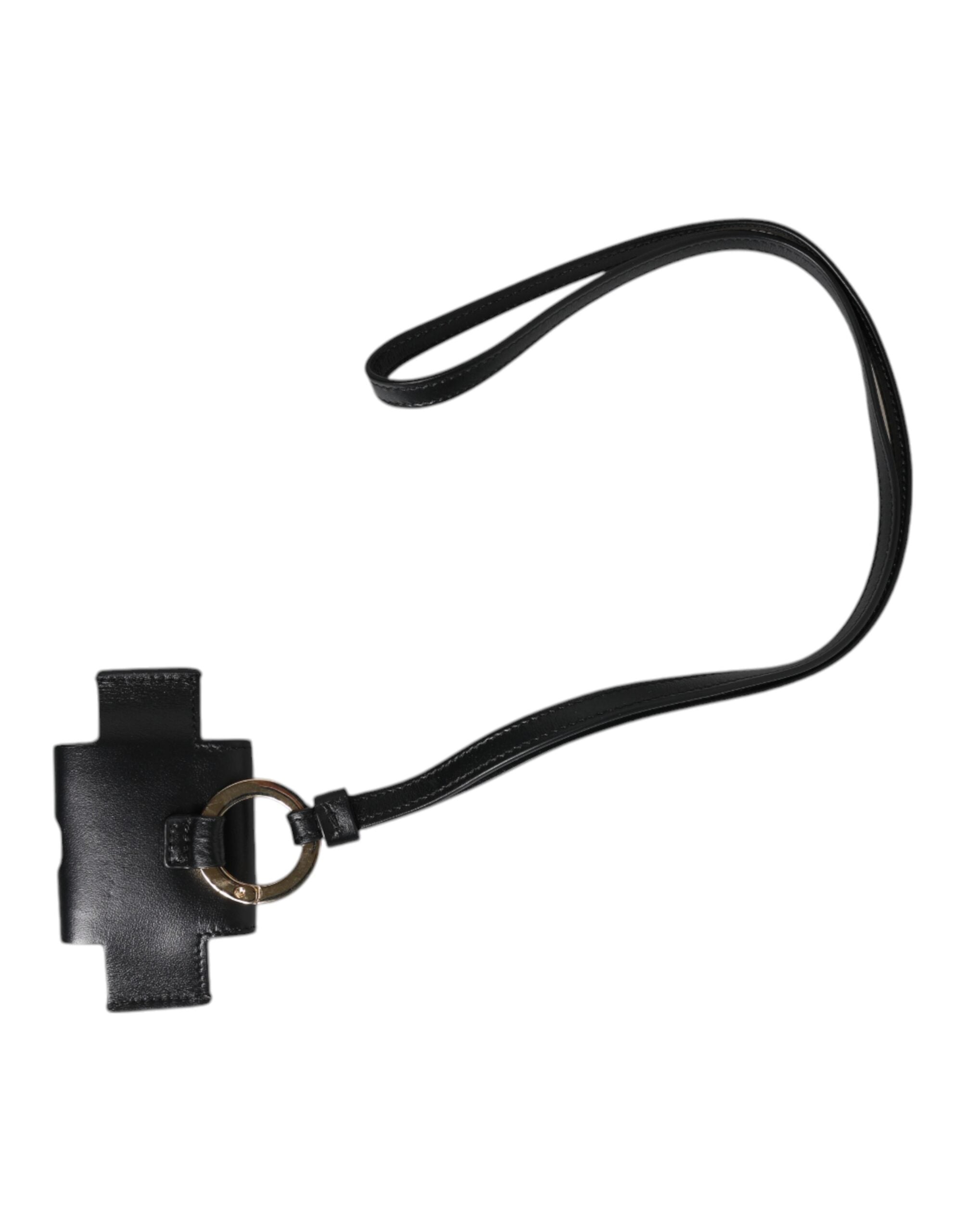 Black Leather Strap Gold Metal Logo Plaque Airpods Case