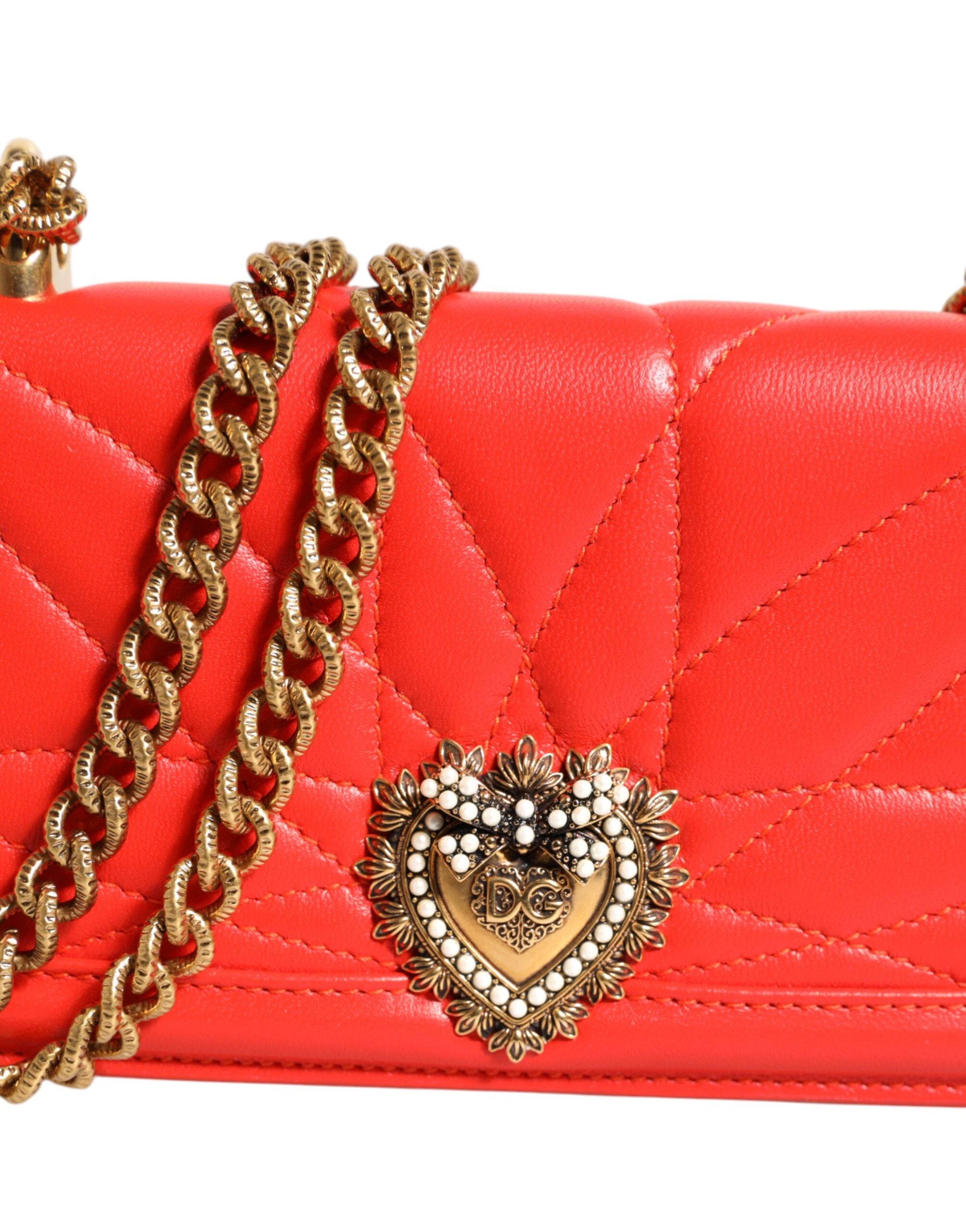 Červená kožená prošívaná crossbody taška Devotion
