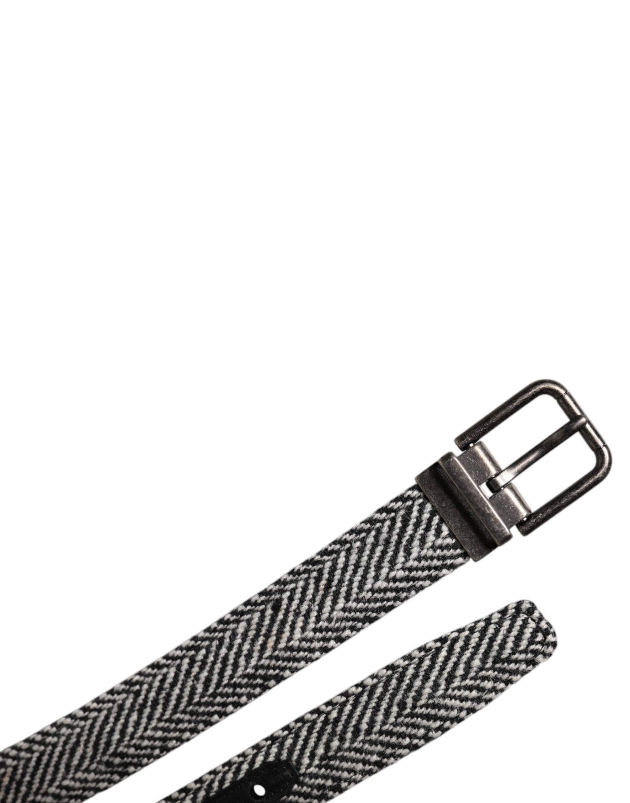 Black White Silver Tone Metal Buckle Belt