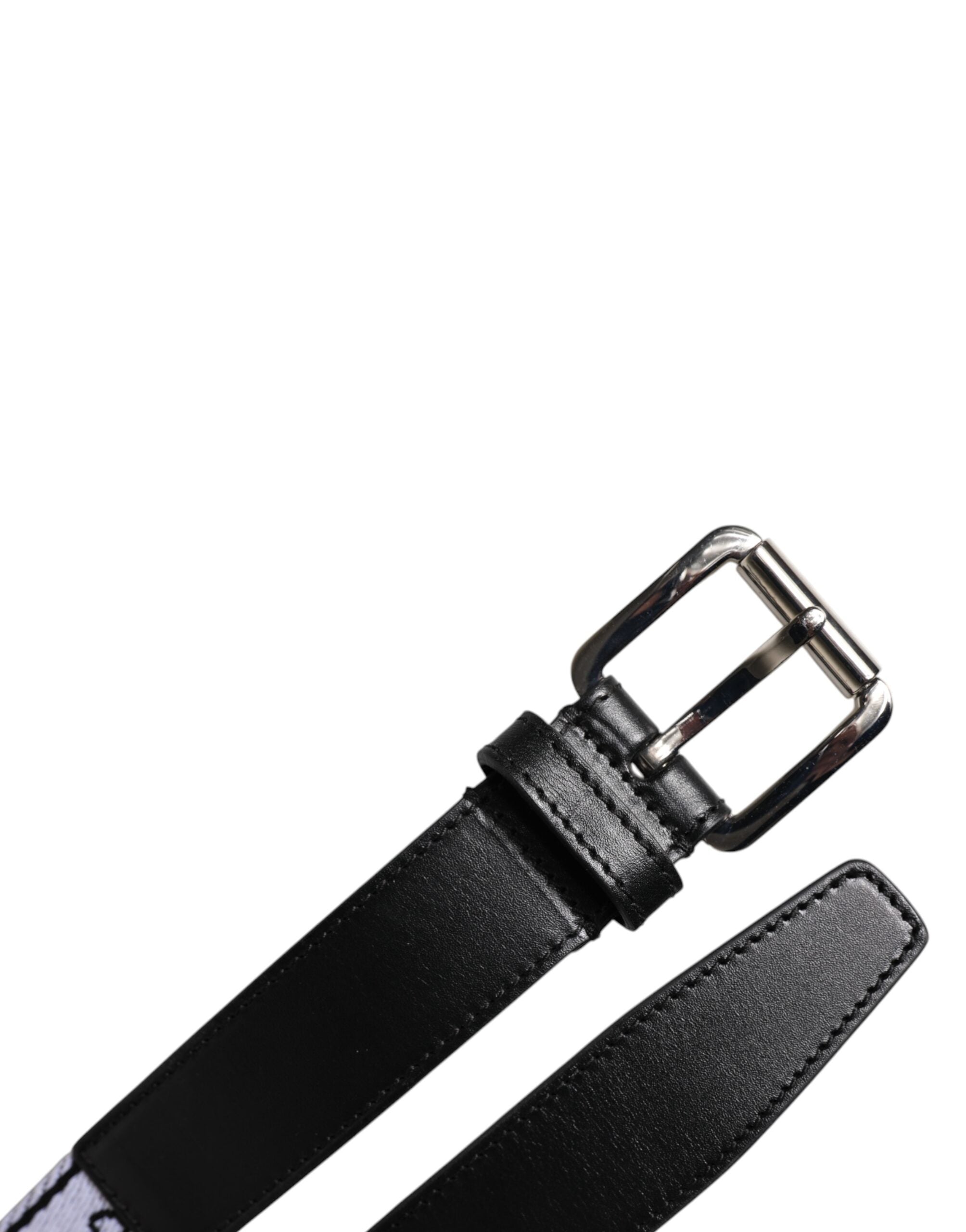 Black White Printed Metal Logo Buckle Belt