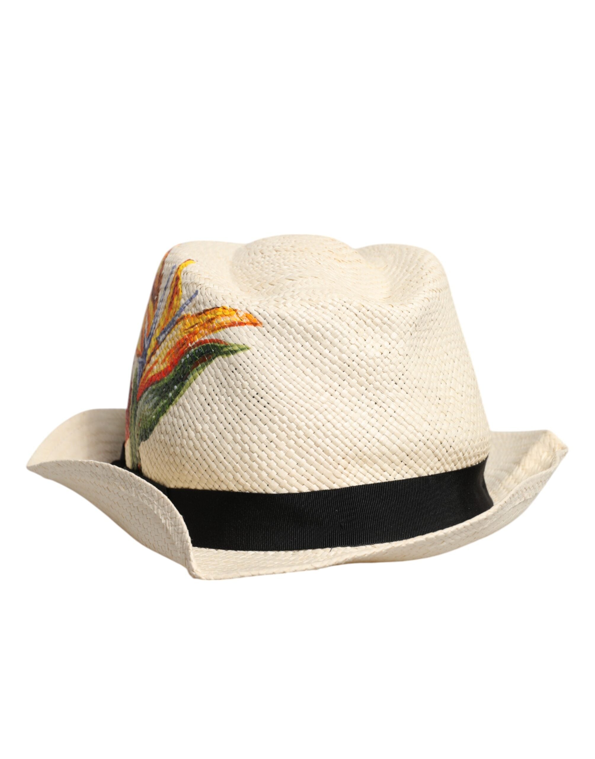 Béžový květinový vzor slaměný klobouk fedora se širokou krempou