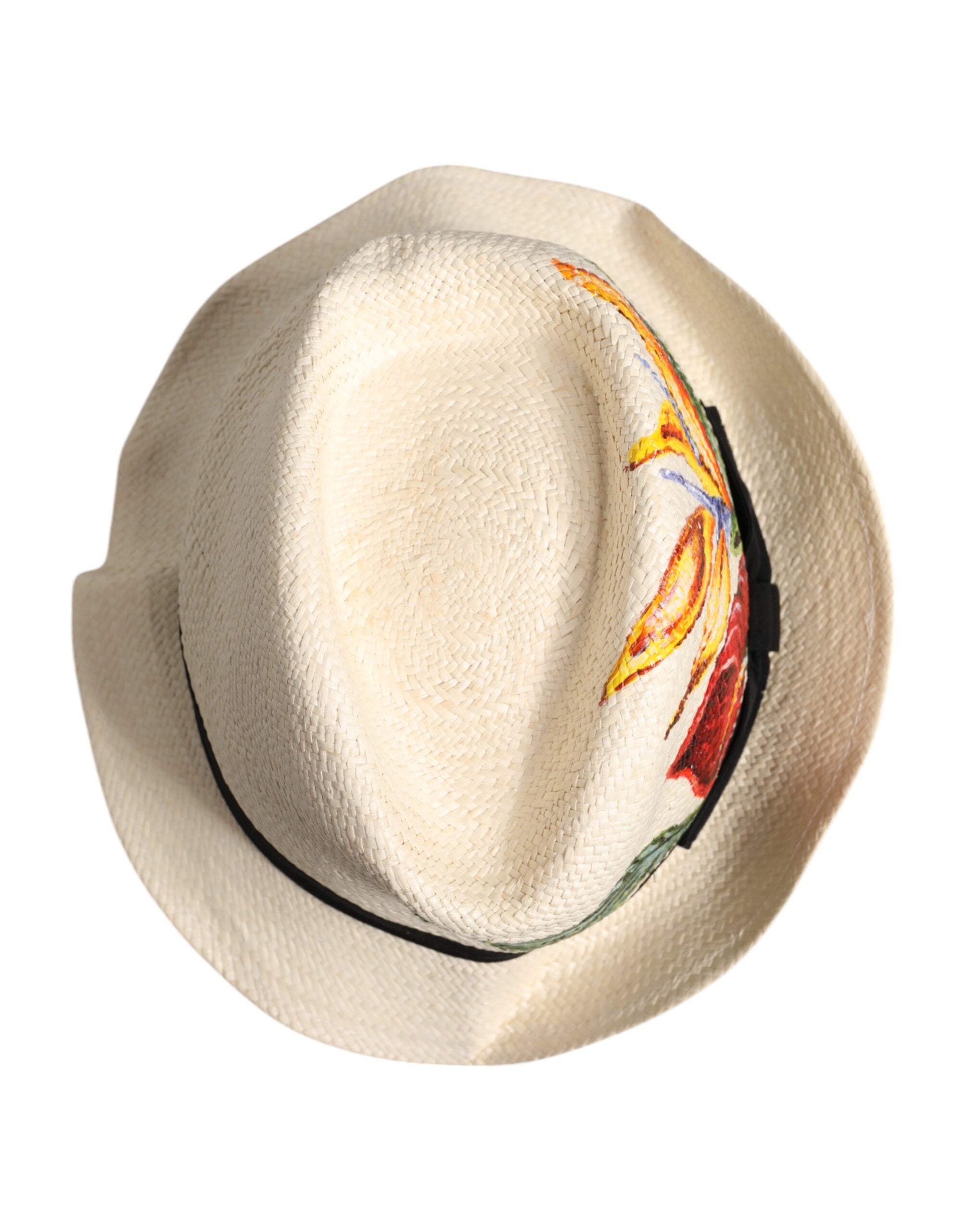 Béžový květinový vzor slaměný klobouk fedora se širokou krempou