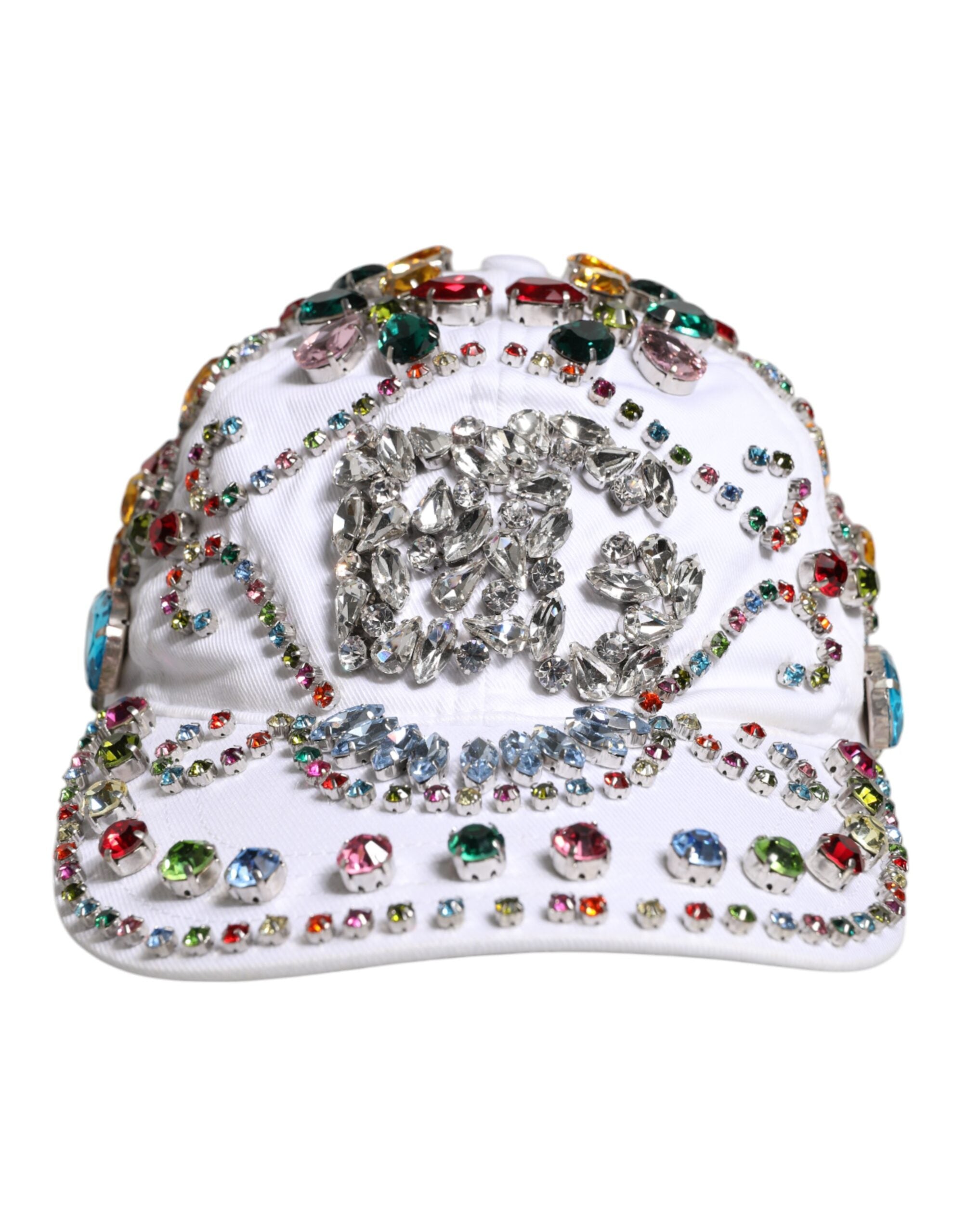 White Multicolor Crystal Embellish Baseball Cap