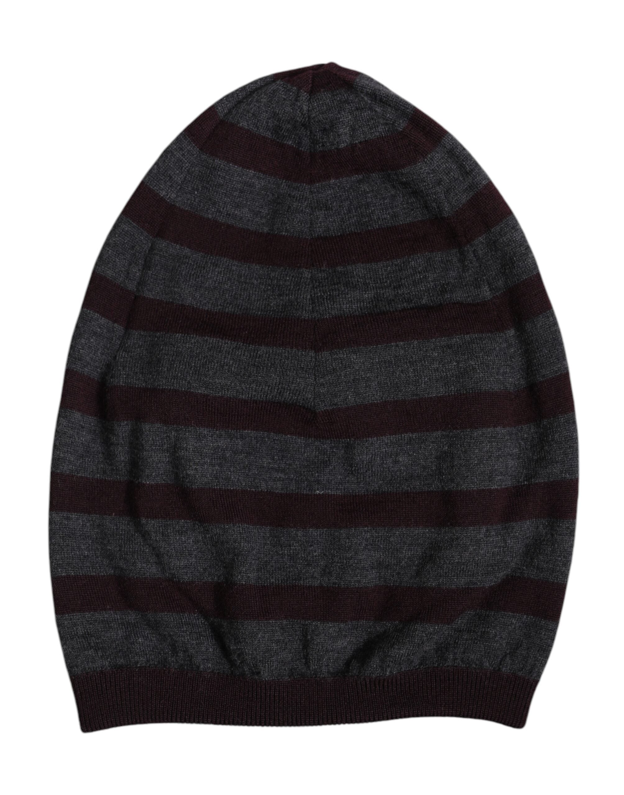 Gray Striped Wool Knitted Winter Beanie Hat