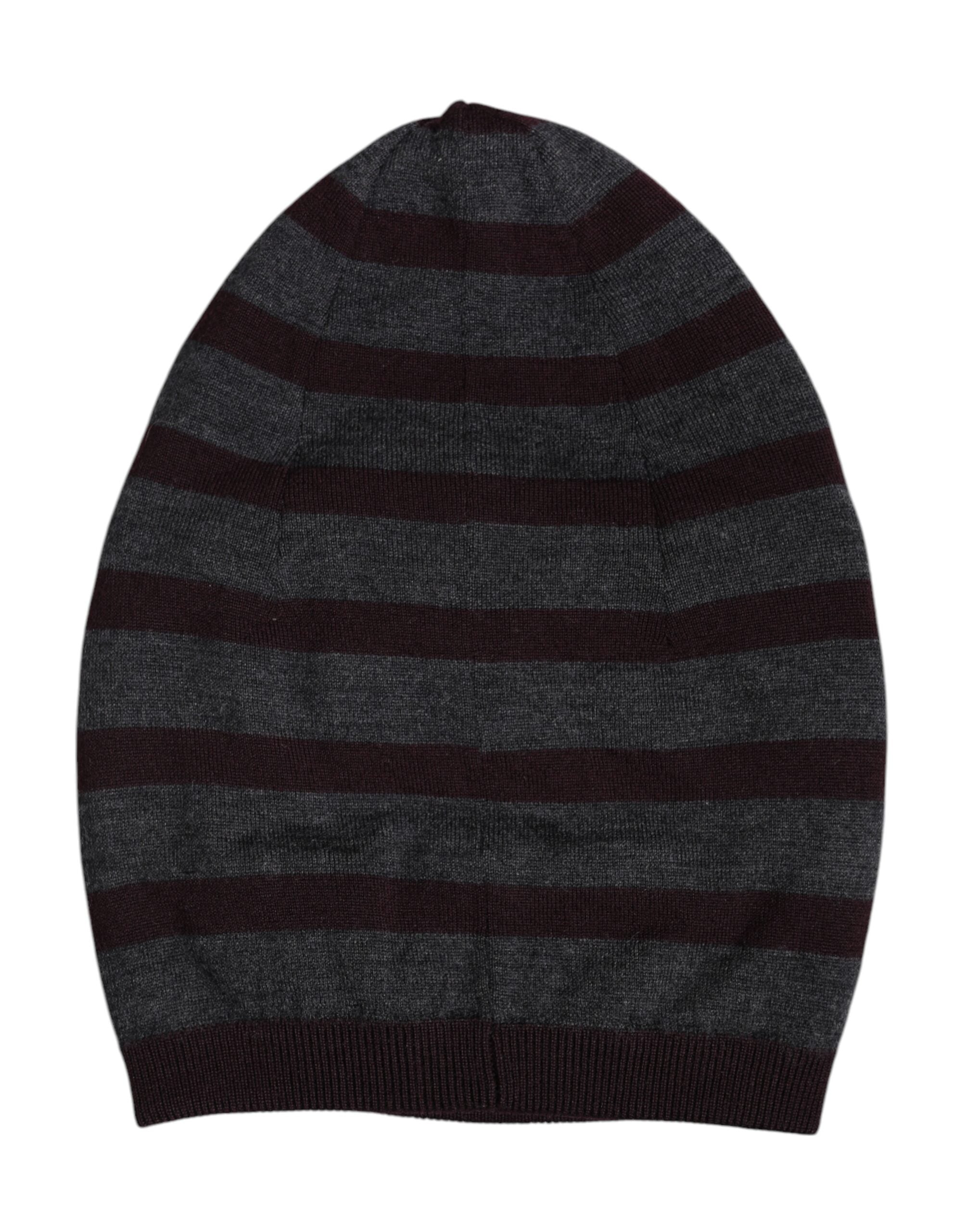 Gray Striped Wool Knitted Winter Beanie Hat