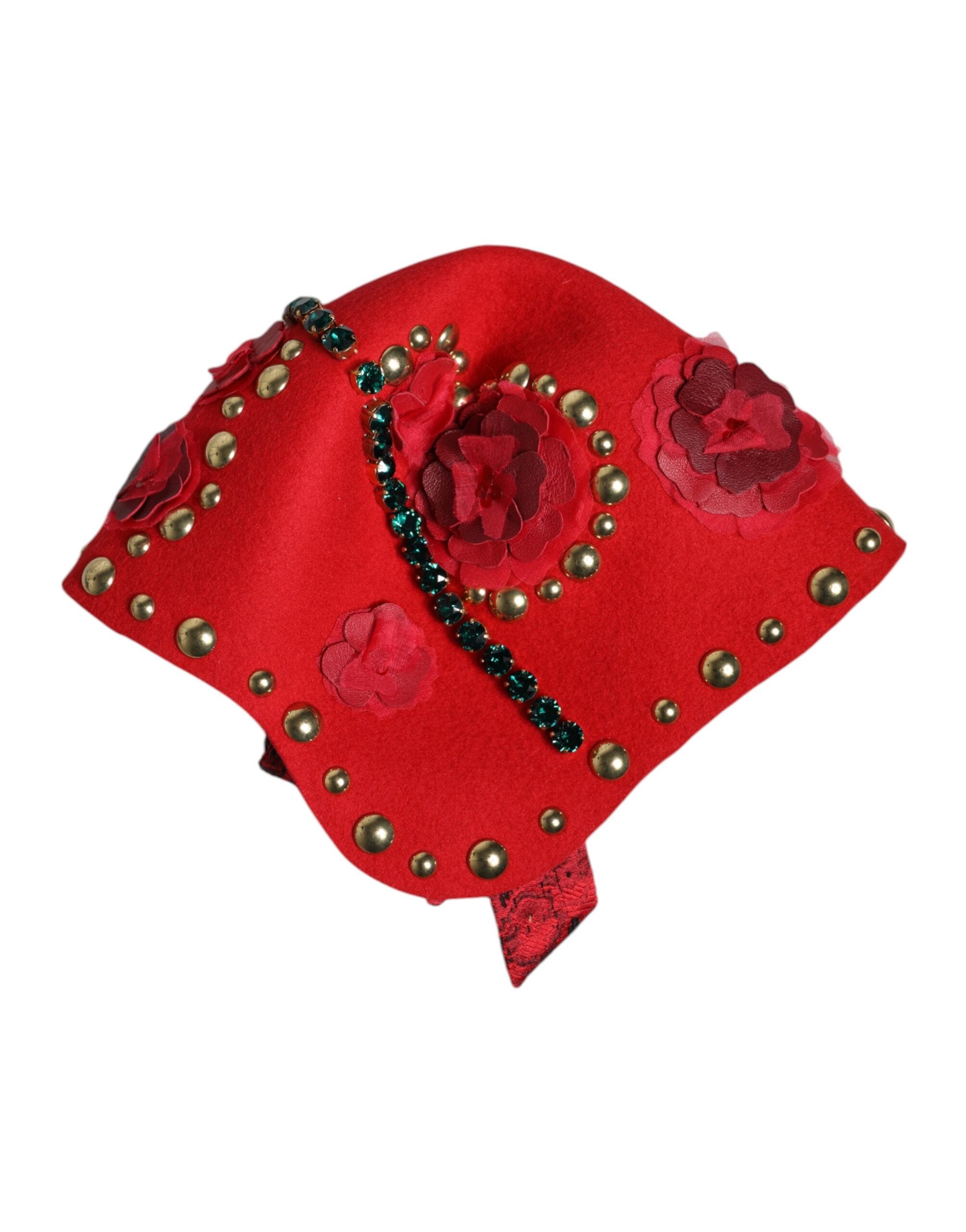 Red Crystal Gold Roses Brooch Embellished Hat