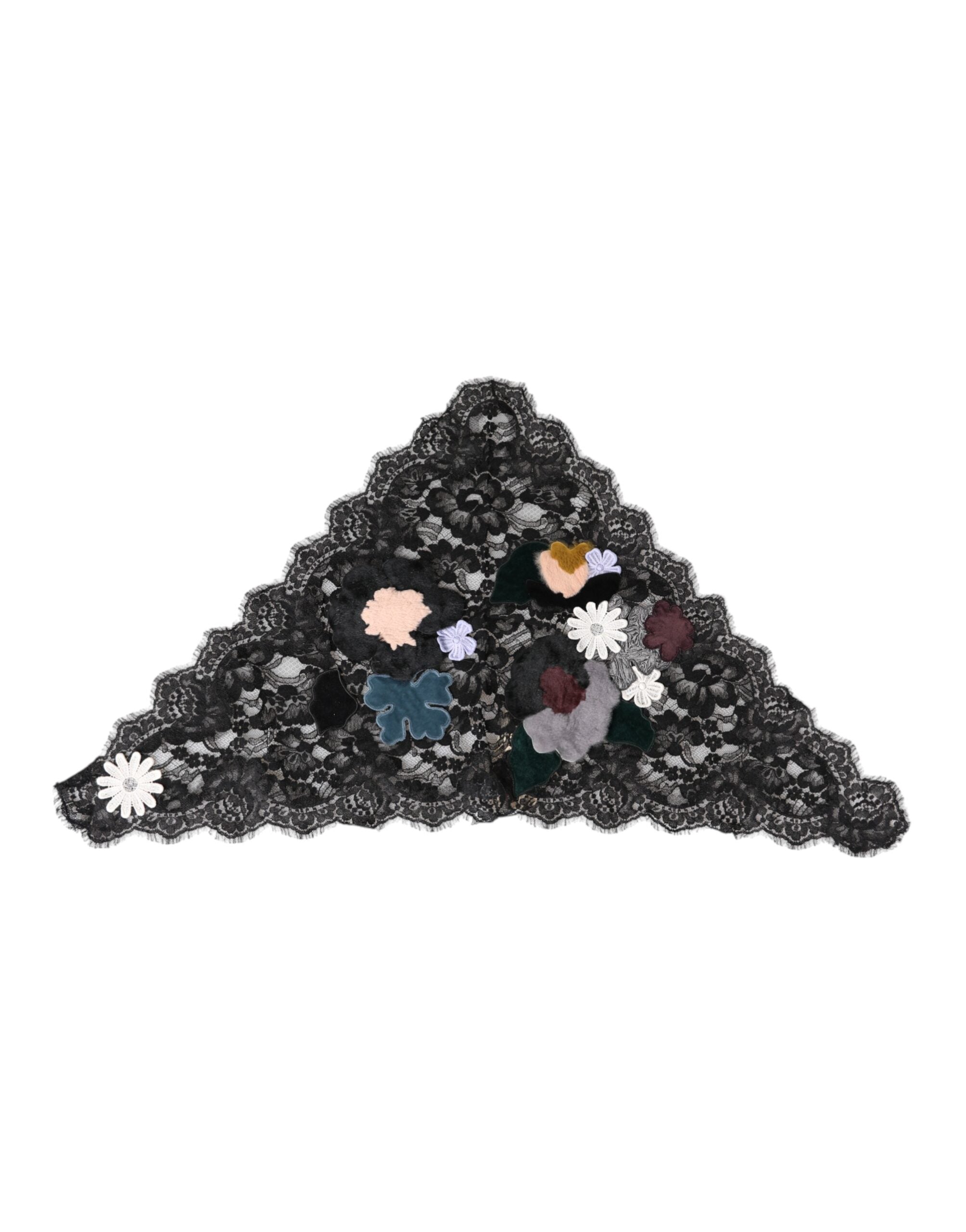 Black Lace Floral Applique Cotton Veil Hat