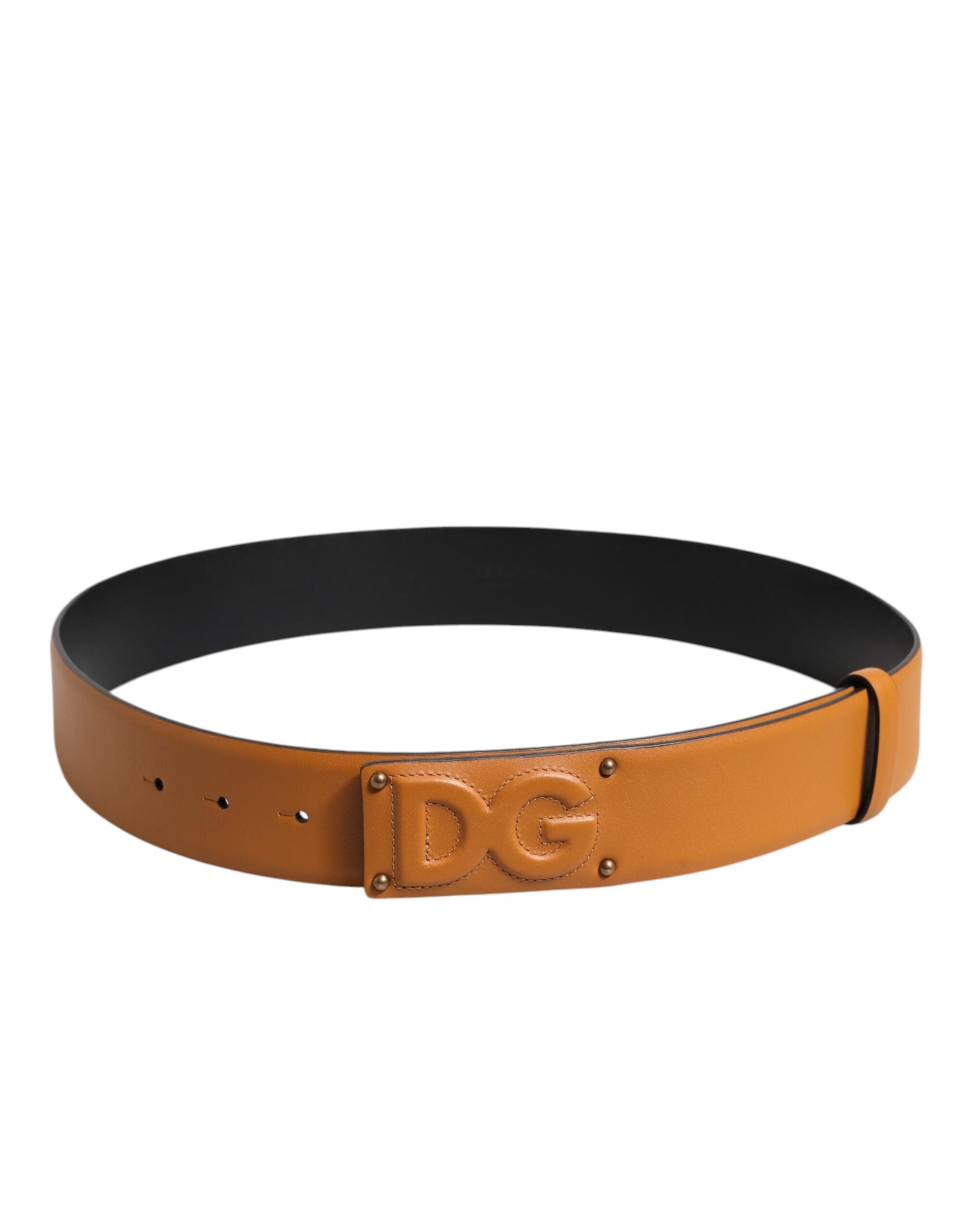 Brown Leather Buckle DG Logo Embossed Belt