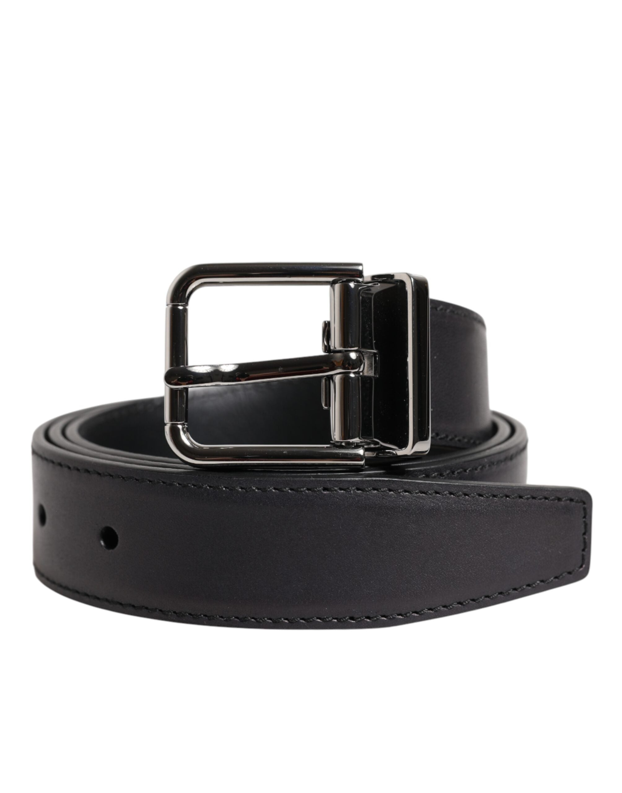 Black Classic Calf Leather Silver Buckle Belt